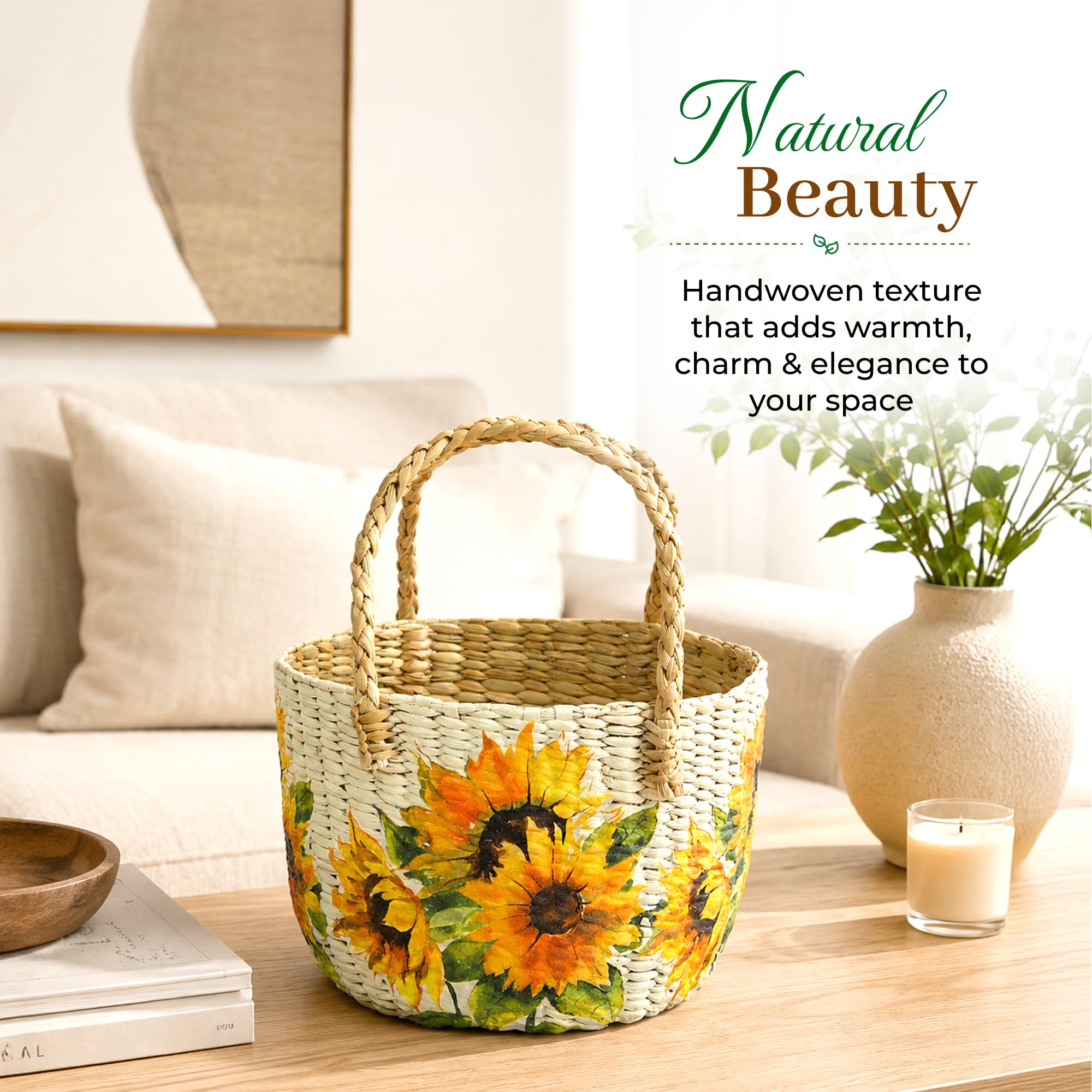 Habere India-All the Cultures Fabricating India Handmade Gift Hamper Baskets | Cane Round Hamper | Fruit Baskets | Bamboo Organiser Basket | Jute Round Storage Basket - Multi (Design15 - D21xH29 cm) 4
