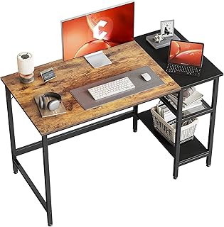 CubiCubi Computer Home Office Desk, 47 Inch Small Desk Study Writing Table with Storage Shelves, Modern Simple PC Desk with Splice Board, Brown Black Finish