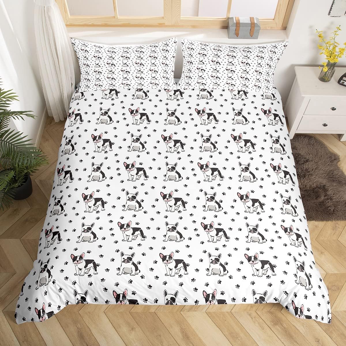 Loussiesd French Bulldog Bed Linen Set 155 x 220 cm Children's Cute Dog