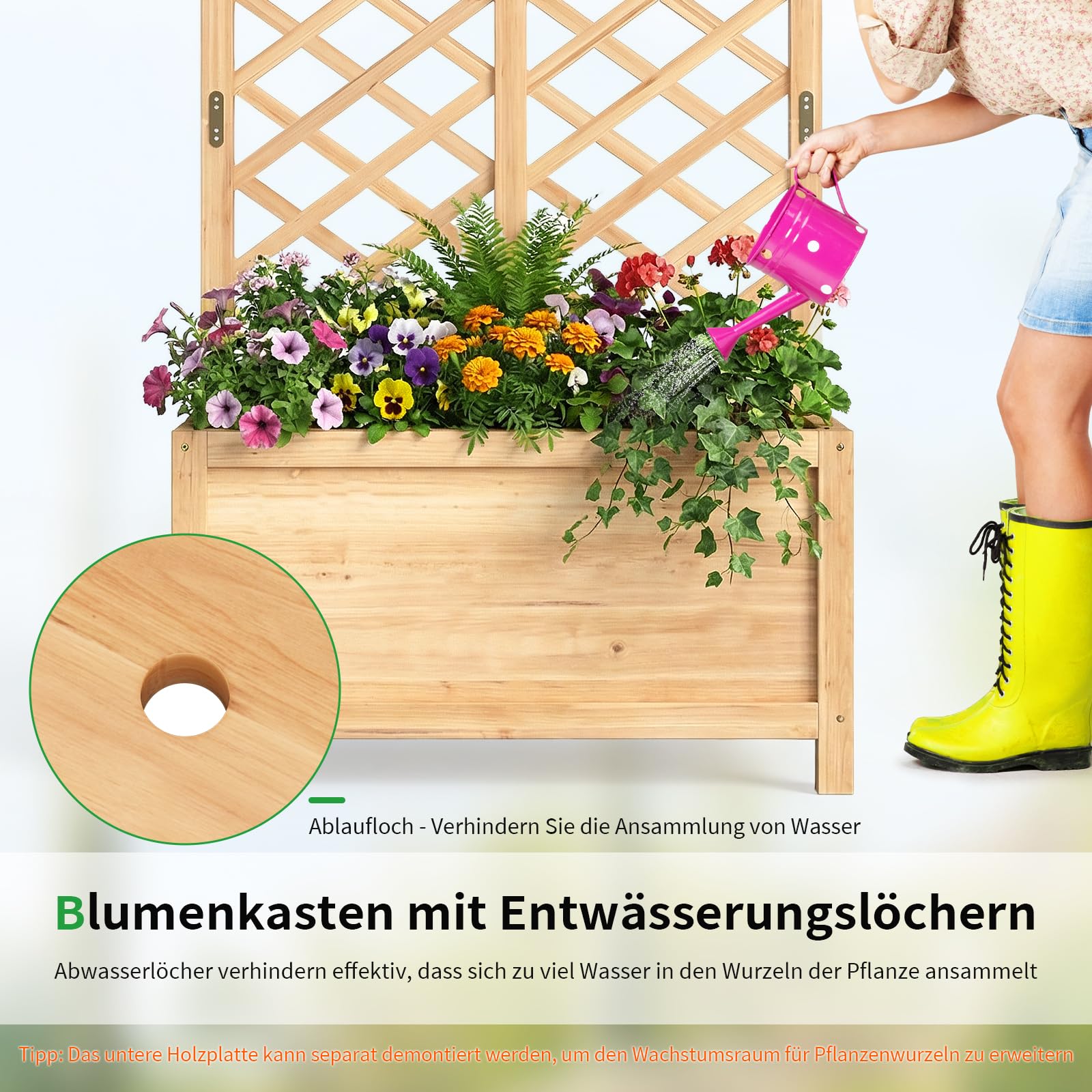 SUNYRISY Holz Hochbeet mit Rankgitter Blumenkasten mit Rankhilfe | Garten Pflanzkübel mit Spalier, Sichtschutz Garten Pflanzkasten Pflanzkübel für Anbau Kletterpflanzen, 76 x 40 x 150 cm