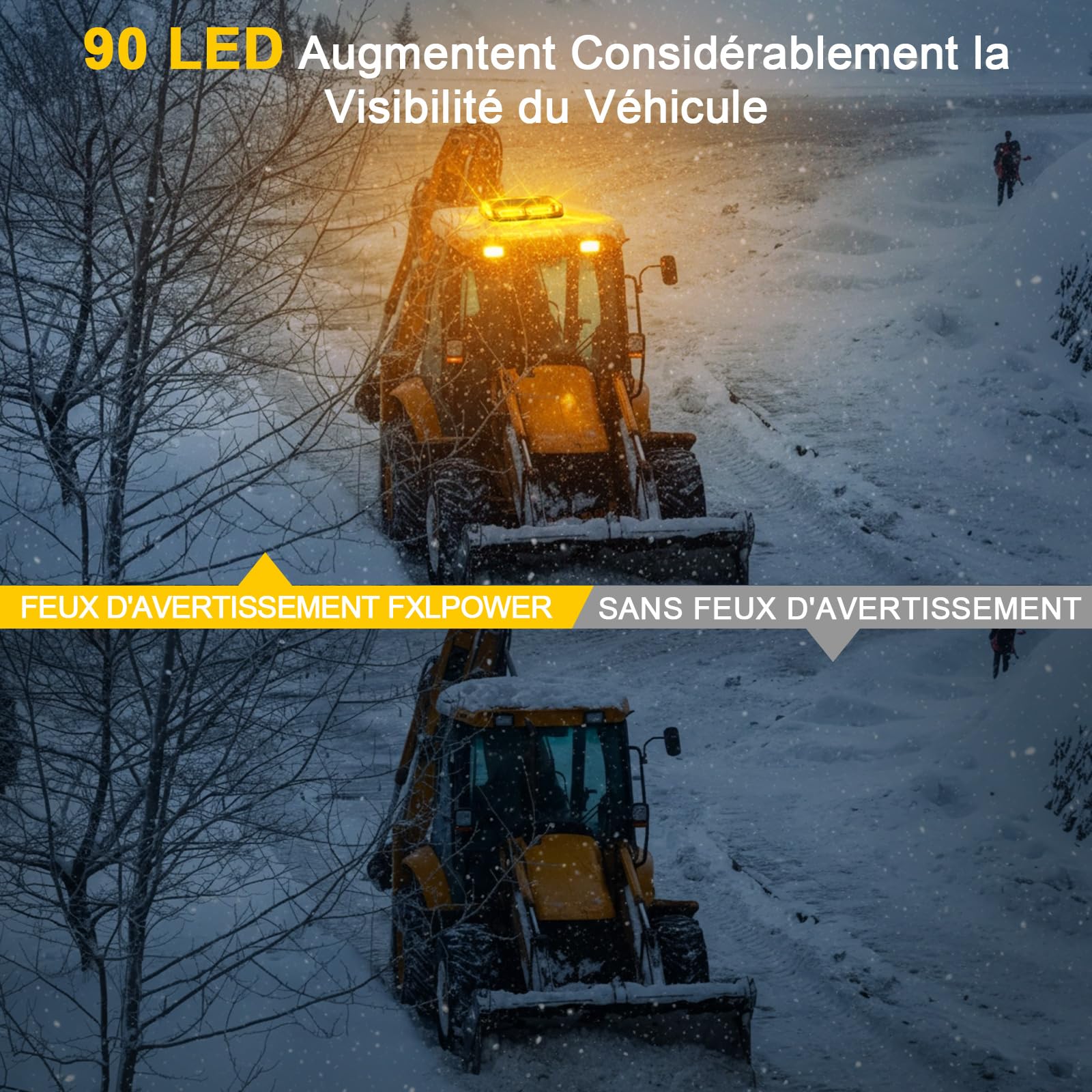 Rampe Gyrophare 90 LED 12V-24V Orange Magnétique pour Véhicule Chantier | Fixation 130 km/h Anti-Rayures, Câble 3 m Allume-Cigare, Norme Étanche IP65, 16 Motifs Mémoire