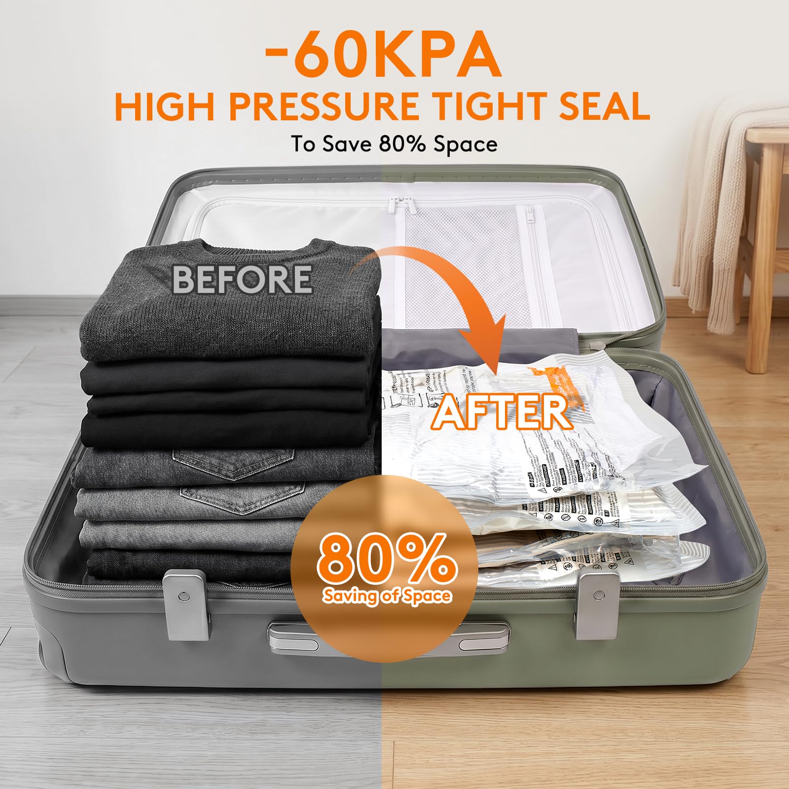 Vakuumbeutel mit USB/Typ-C-Pumpe, 3 Größen, Reise-Vakuum-Aufbewahrungsbeutel für Kleidung, Vakuum-Verpackungsbeutel für Schrank-Organisation, Bettwäsche und saisonale Lagerung, 17 Stück
