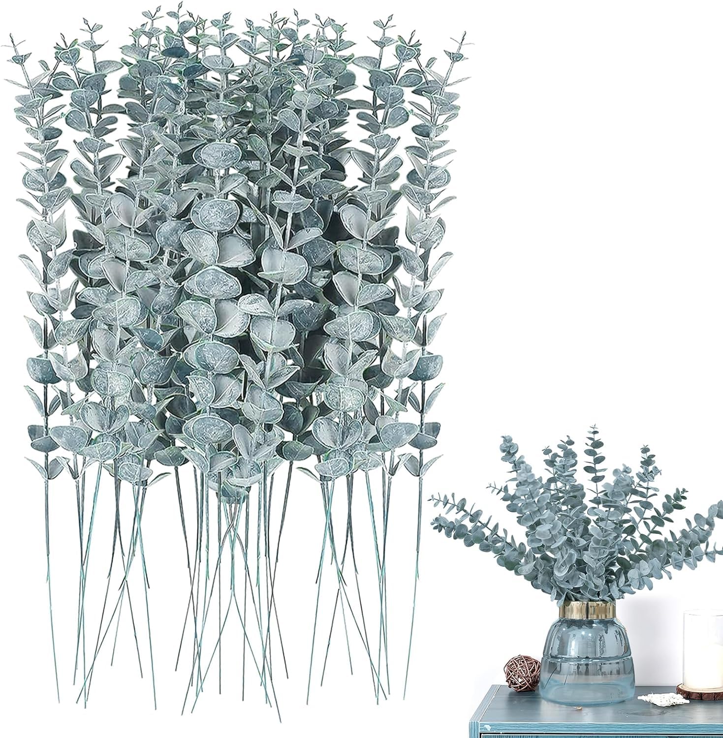 Dederwern Artificial Eucalyptus Leaves, 20 Pcs Faux Eucalyptus Plants Branches, Artificial Eucalyptus Stems for Wedding Bouquets, Table Floral, Farmhouse, Home Decor (Green)