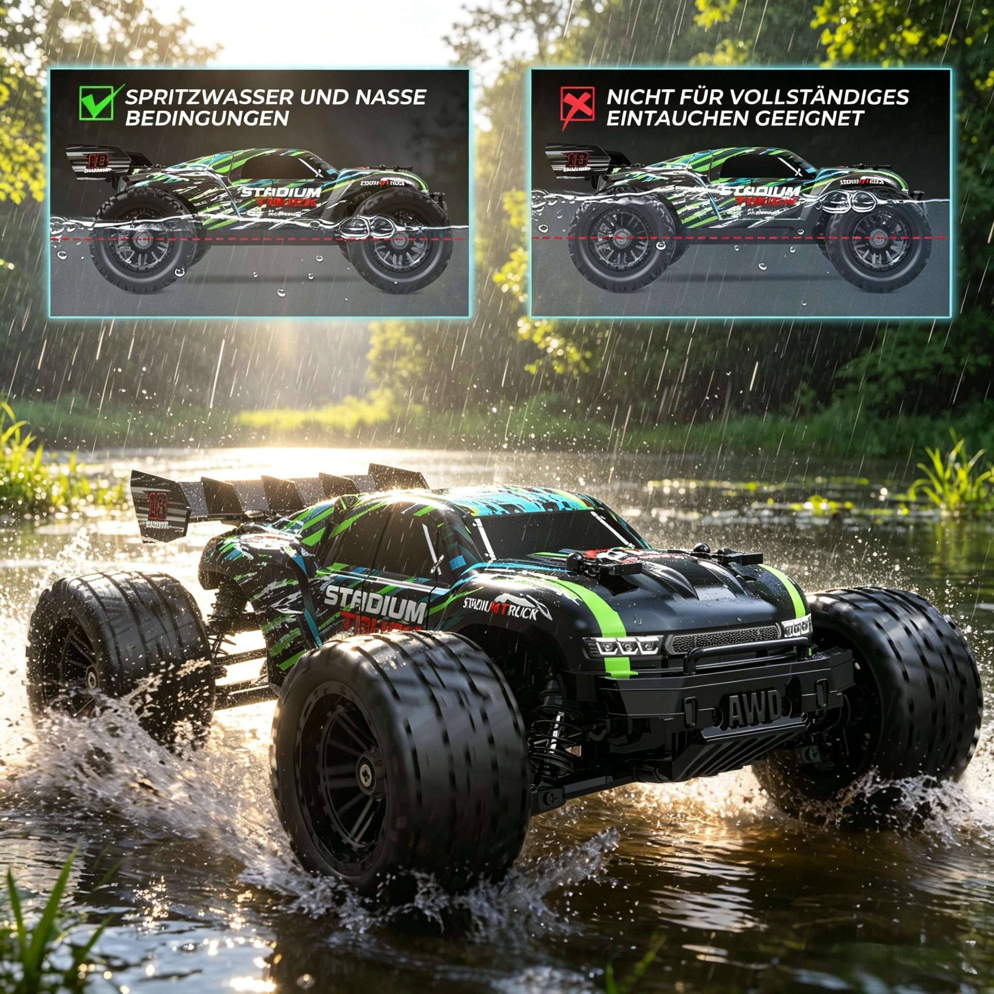 HAIBOXING Ferngesteuertes Auto 18858E, 1/18 Neues Modell 4WD 36+ km/h Hobby Offroad Monstertruck mit 2 Batterien, wasserdichte RC Truggy RTR Geländegängig Spielzeug 35 Minuten Laufzeit