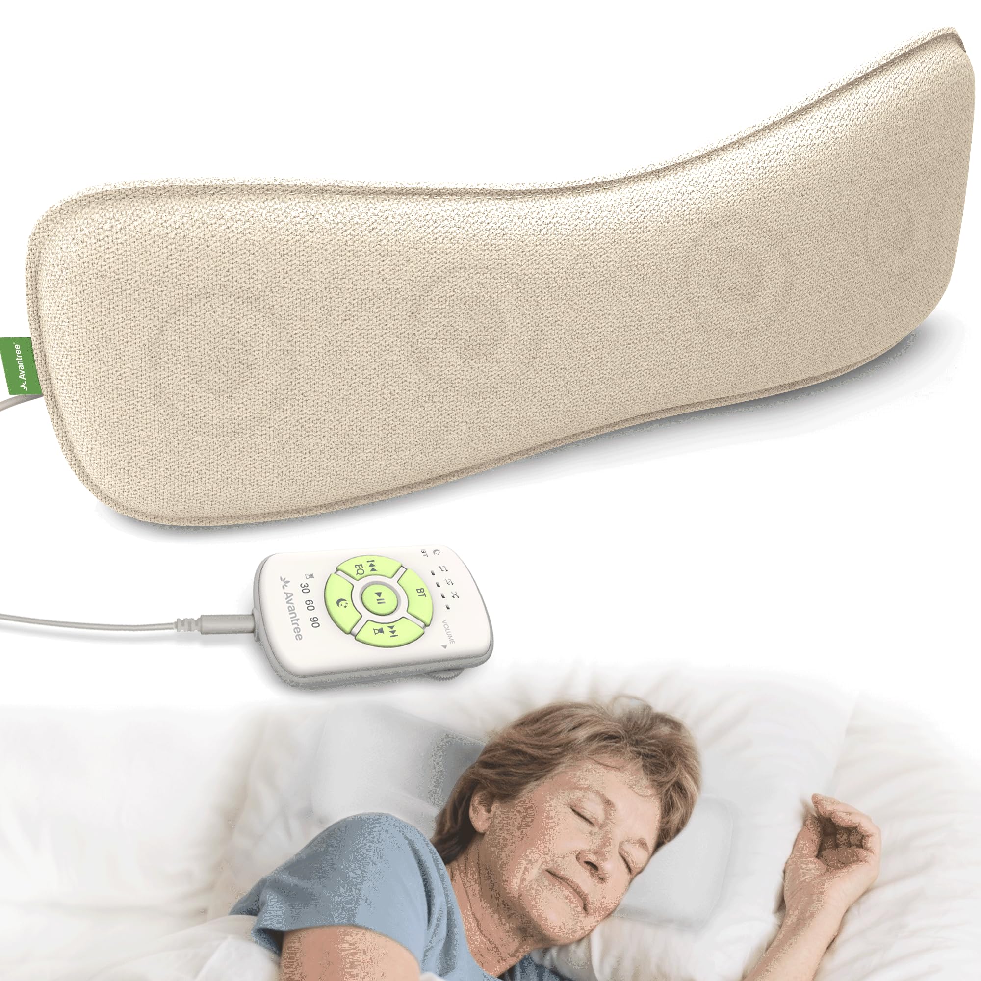 Avantree Slumber 2 – Almohada con Altavoces Bluetooth Inalámbricos, 4 Altavoces Planos, Ruido Blanco, Auriculares para Dormir, Control Remoto, Temporizador – Diseño Cómodo para Dormir de Lado