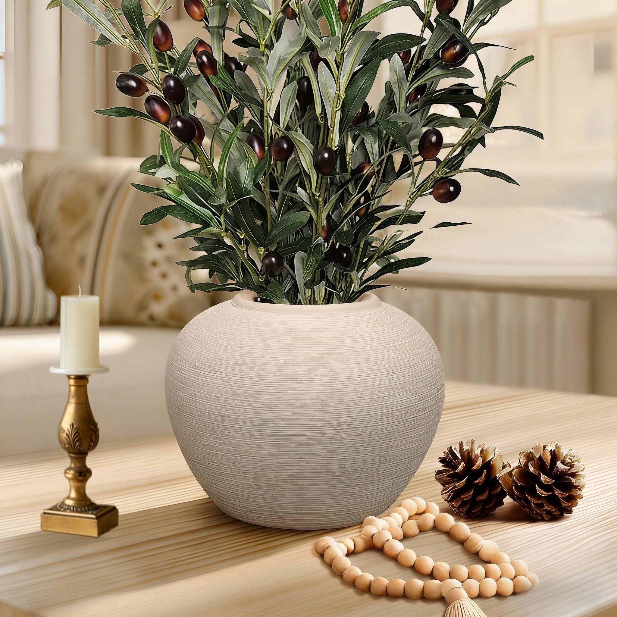 Photo 1 of Ceramic Flower Vase Round Textured Vase,Farmhouse Vase Terracotta Rustic Vases for Home Decor for Living Room,Dining Table Decor,Shelf Decor,Centerpiece