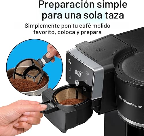 Miniatura 6 de Hamilton Beach Cafetera programable de 2 vías para 12 tazas de goteo caliente y helado y máquina de una sola porción, jarra de vidrio, pausa y