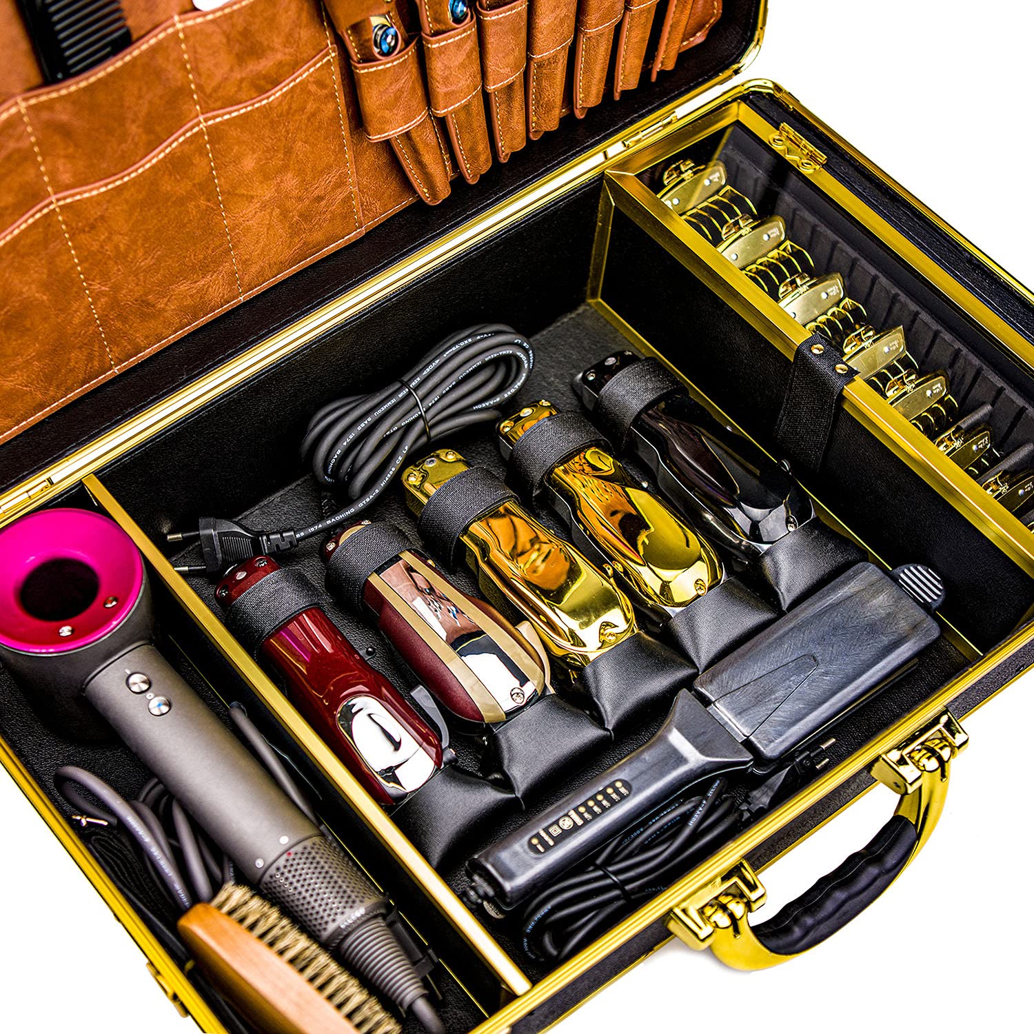 Professionelle Barber Case, Tragbarer Friseurtasche Salon Tool Aufbewahrungskoffer für Friseur Haarschneider, Schere, Trimmer, Friseurbedarf, Futter PU Leder, groß