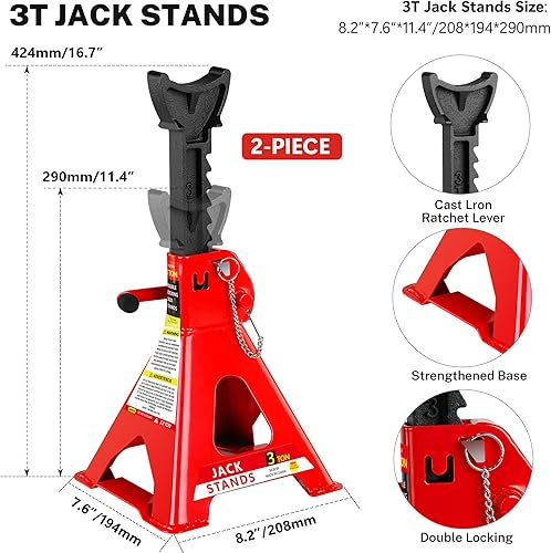 Miniatura 10 de Gato hidráulico de perfil bajo con bolsa de almacenamiento, de acero, bomba de elevación rápida de un solo pistón, rojo, rango de elevación de 3.3 a