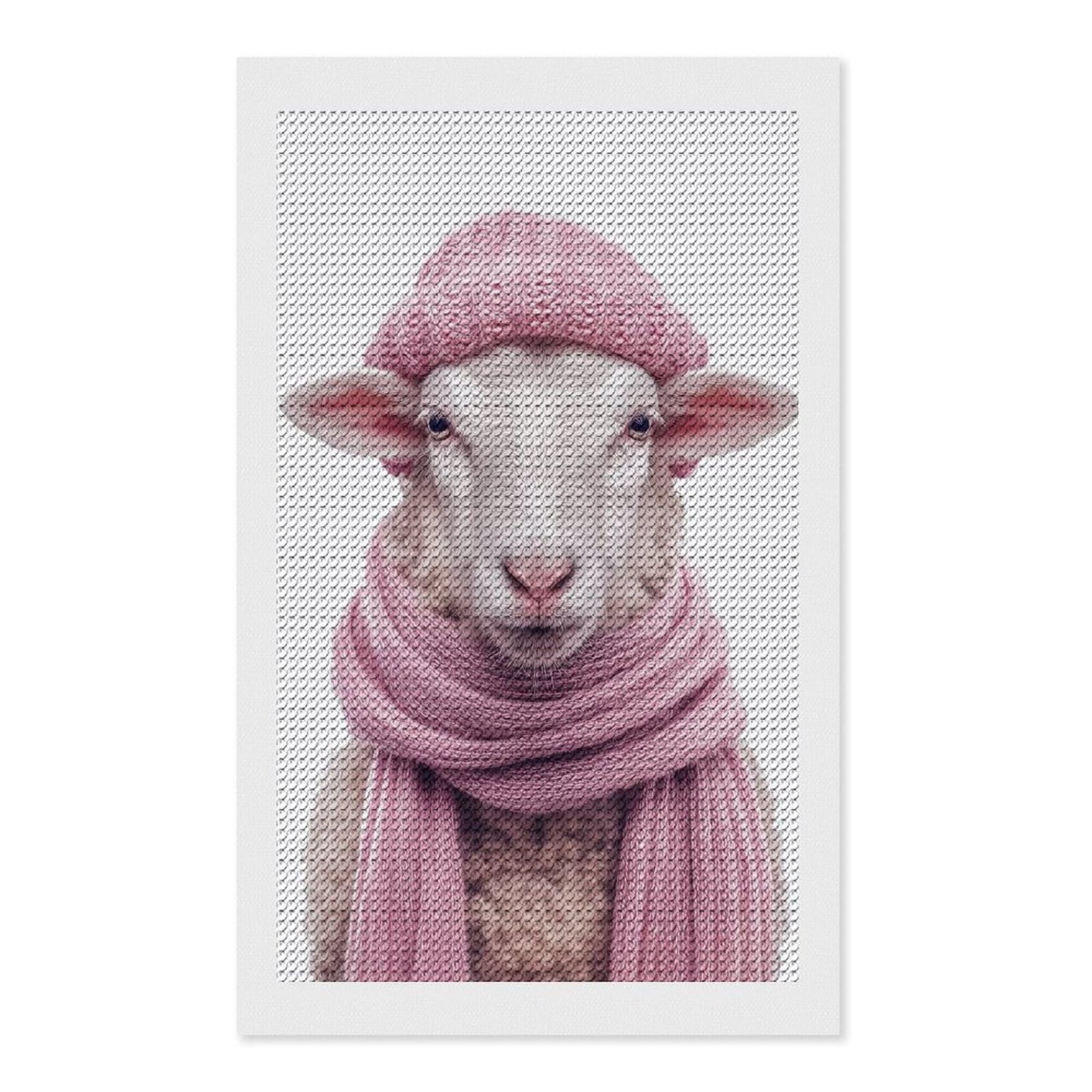 Junmoney Cozy Sheep in Pink Hat and Scarf Diamond Painting Kit 12"x20", Festive Craft Gift, Bedroom Decor, Full Kit Included, Creative Gift Idea