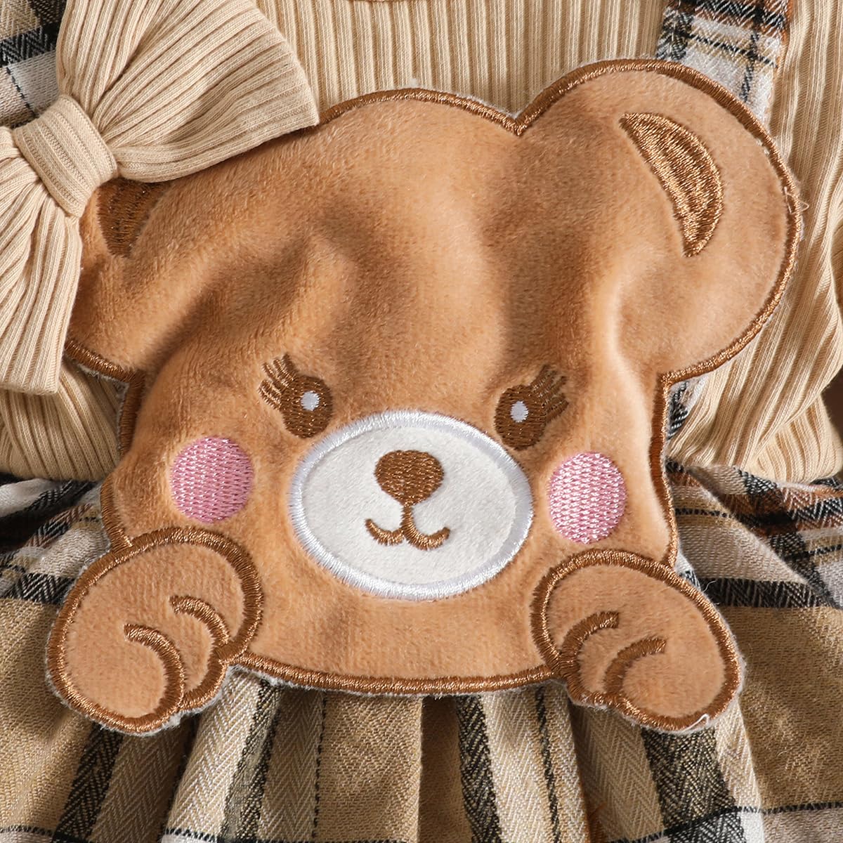 Vêtements Bébé Fille 2 Pièces Barboteuse Robe à Carreaux Manches Longues et Bandeau Ensemble Naissance Jupe Tenues