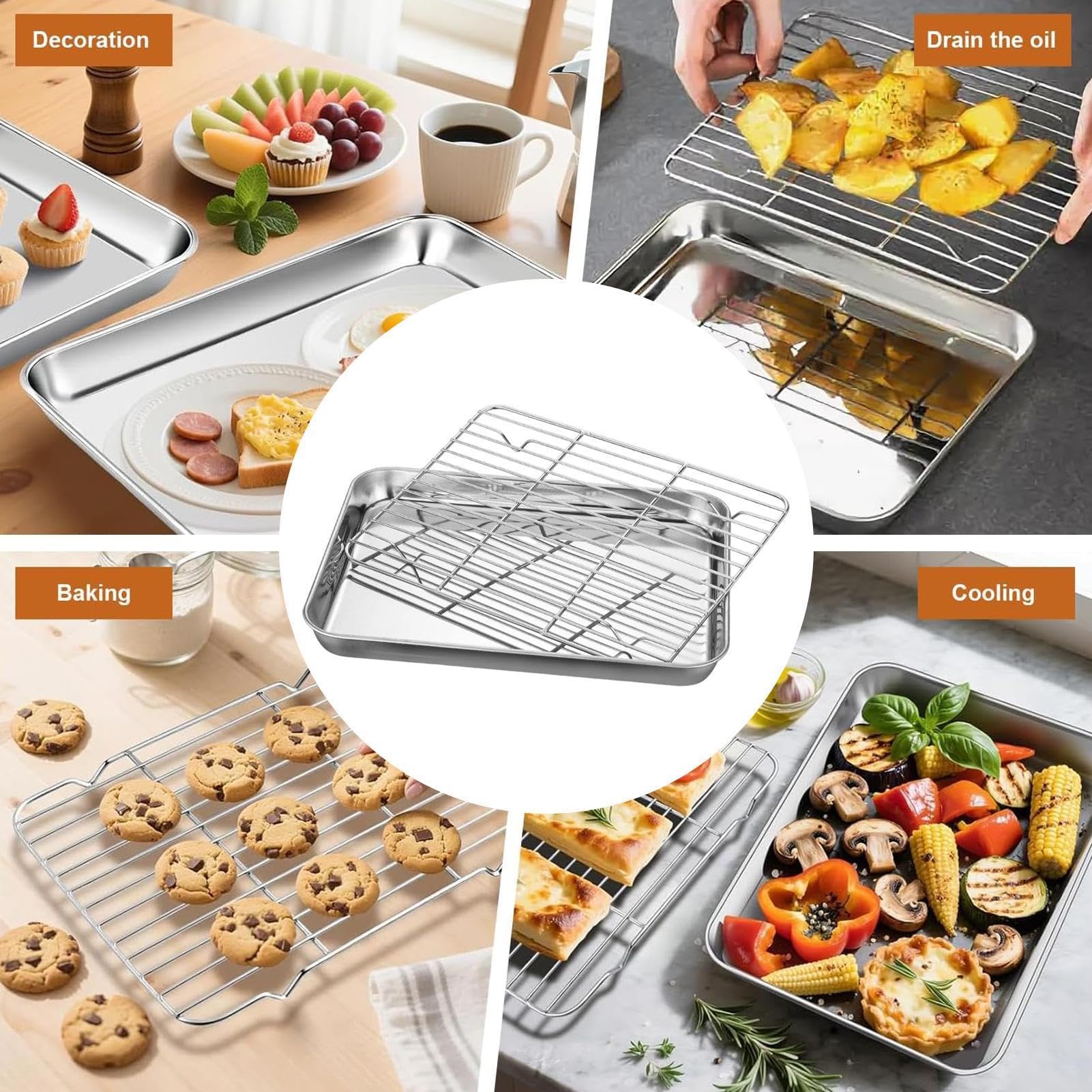 Bandeja de horno de acero inoxidable, bandeja multiusos antiadherente para cocinar, barbacoas, eventos al aire libre, patio, patio, jardín, uso duradero y fácil de limpiar