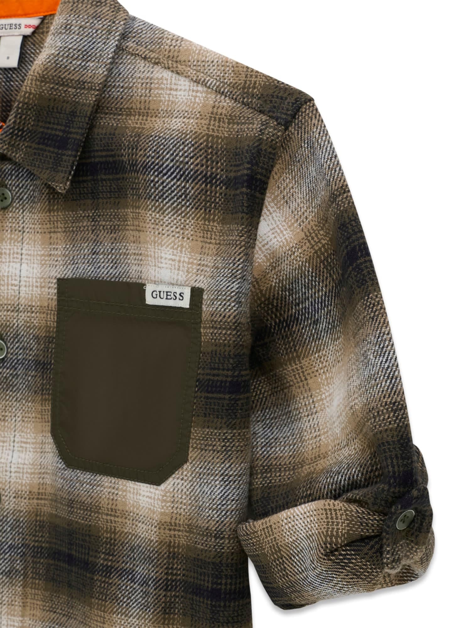 Guess Kids Boy's Shirt Comfort Fit Woven Tops Oversize Flannel LS ADJ. Shirt 7