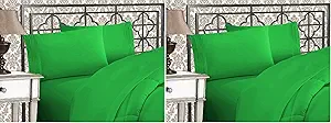 Elegant Comfort Luxurious 1500 Premium Hotel Quality Microfiber Three Line Embroidered Softest 4-Piece Bed Sheet Set, Wrinkle and Fade Resistant, King, Emerald Green (Pack of 2)