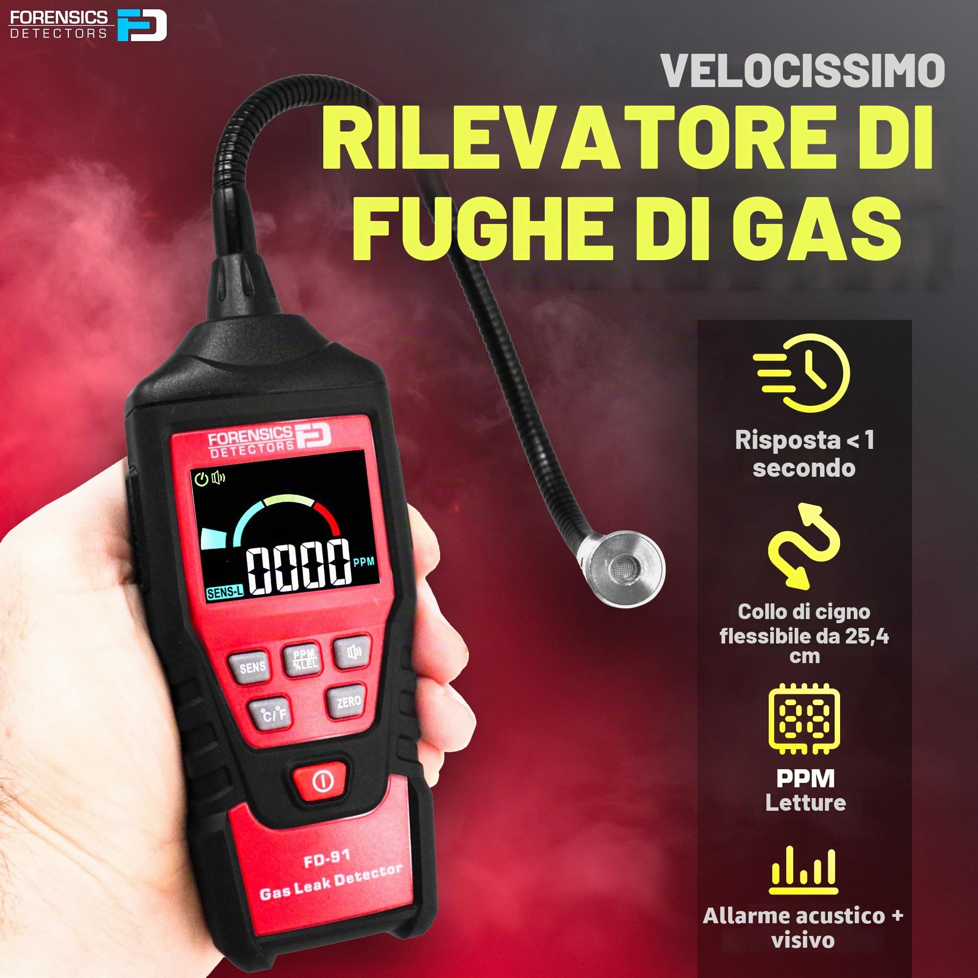 Rilevatore di Perdite di Gas | Test di Caduta da 3m Superato | Gas Naturale, Alcoli, Metano, Combustibili, Acetone, Etanolo, Propano, Butano, Benzina, Diesel, IPA, Toluene, GPL, GNL |