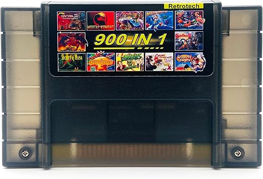 Retrotech 900 in 1 Multi-Game Game Cartridge for SNES 16-Bit Game Console, Black Transparent - Includes Retrotech Printed Instructions
