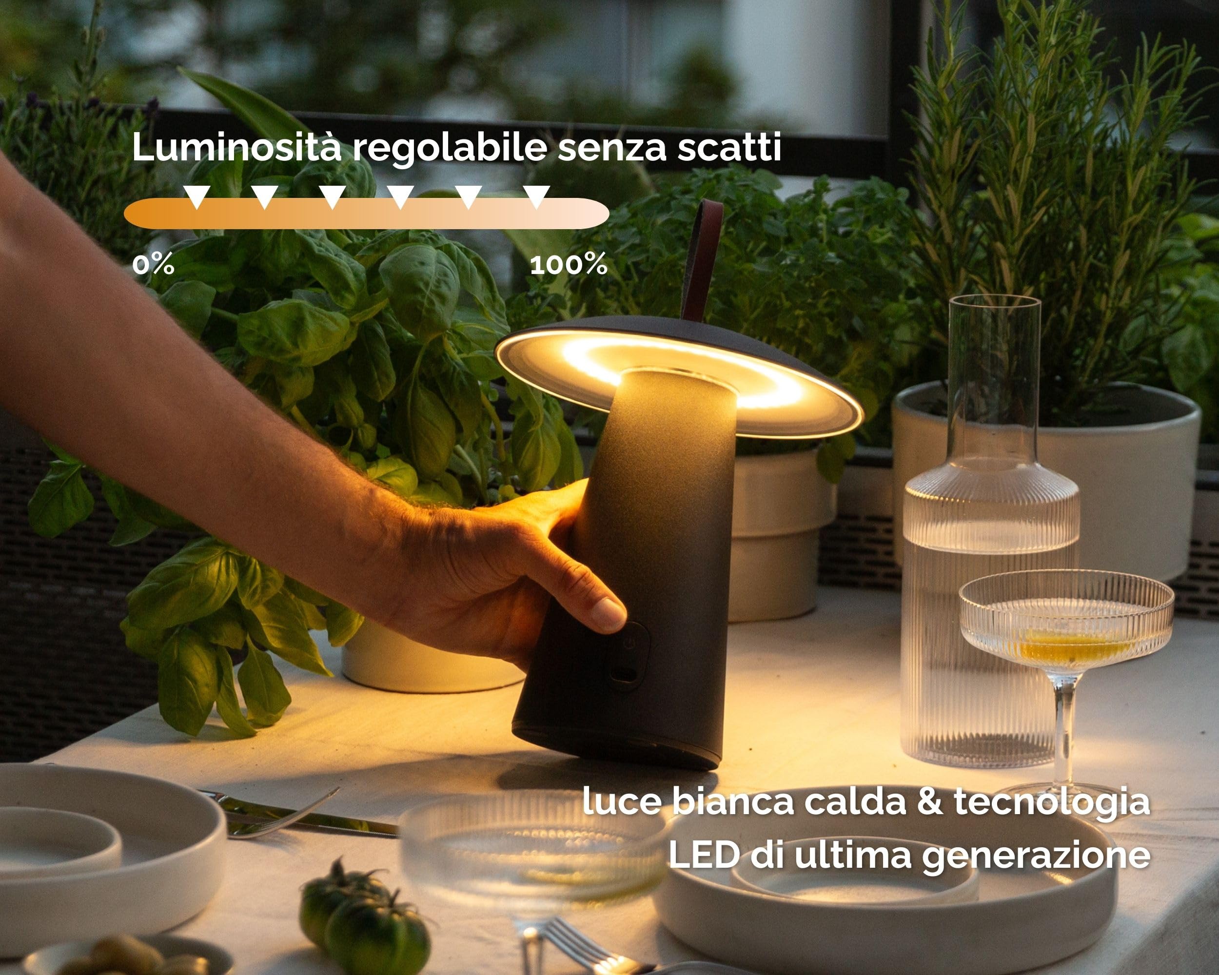 LUUK Studio Lampada da Tavolo LED Ricaricabile Senza fili a Forma di fungo, Controllo Tattile con Regolazione Continua, USB-C, IP54, Lampada Decorativa Moderna Interni, Camera da Letto, Esterni, Nero