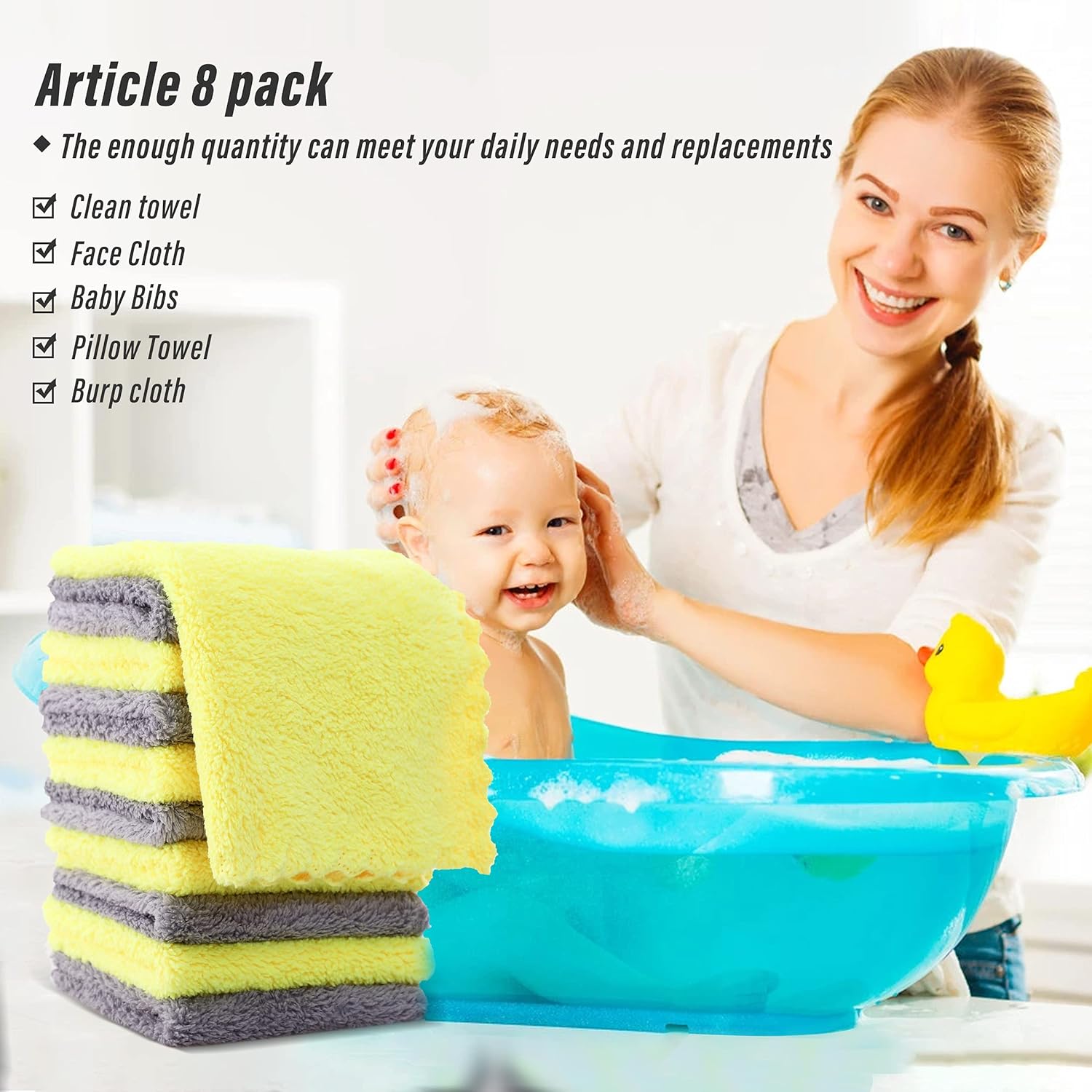 10 Count Premium Baby Washcloths - 0% Shed Lint - Extra Absorbent and Soft Wash Clothes for Newborns, Infants and Toddlers - Suitable for Sensitive Skin and New Born - Baby Shower - 8'' x 8'' : Baby
