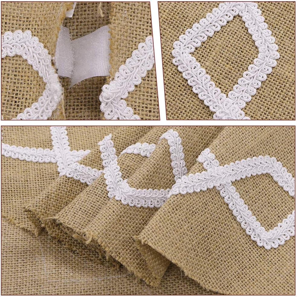 Ivenf Mini Christmas Tree Skirt, 28 inches Small Natural Burlap Jute Plain with Hand-Sewn White Lace Decor, Rustic Xmas Pencil Tree Holiday Decorations