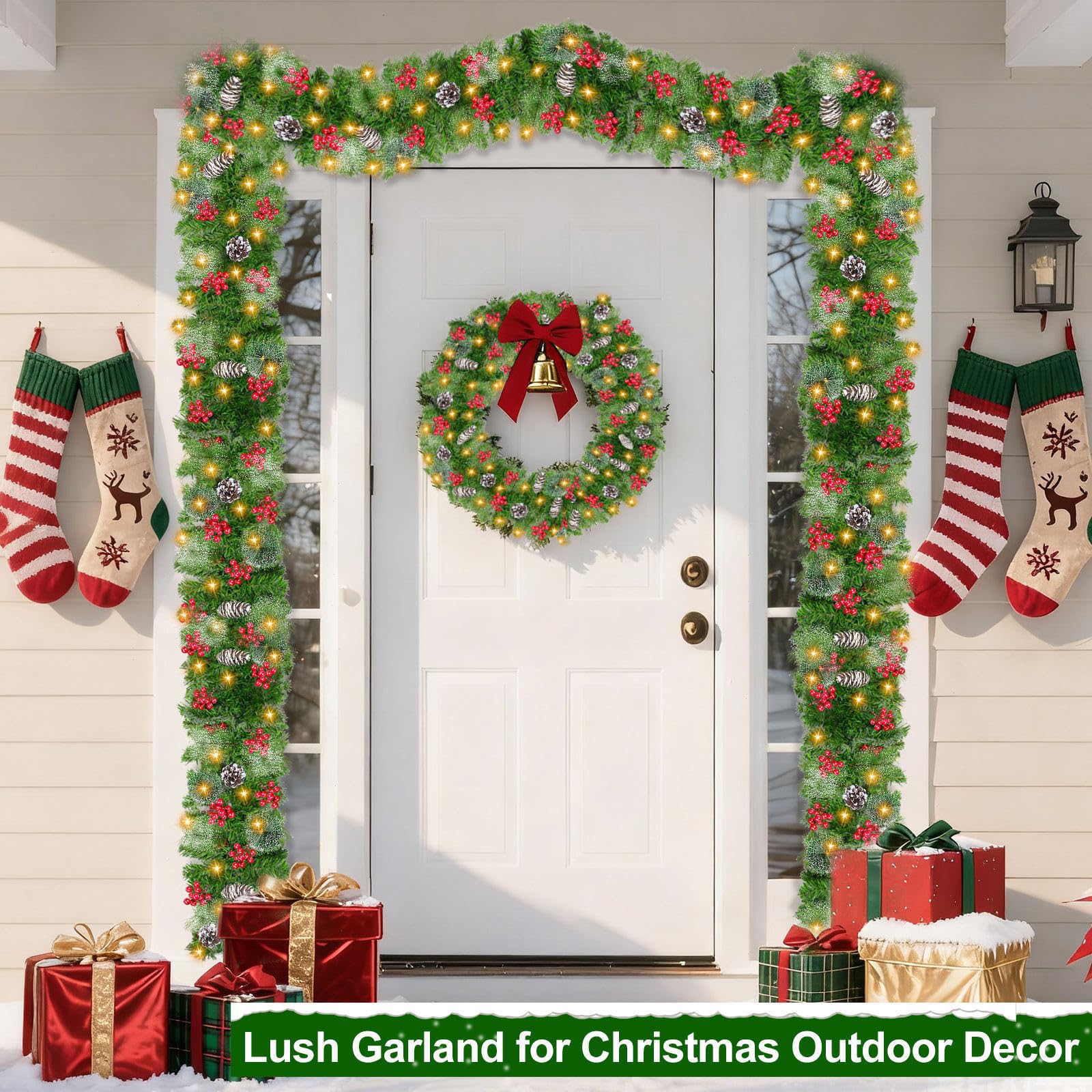 Ghirlanda Natalizia Da Appendere Al Muro, Ornamento Di Bacche Rosse Con Luci Led Decorazione Per Albero Di Natale 90151090 - Foto 7