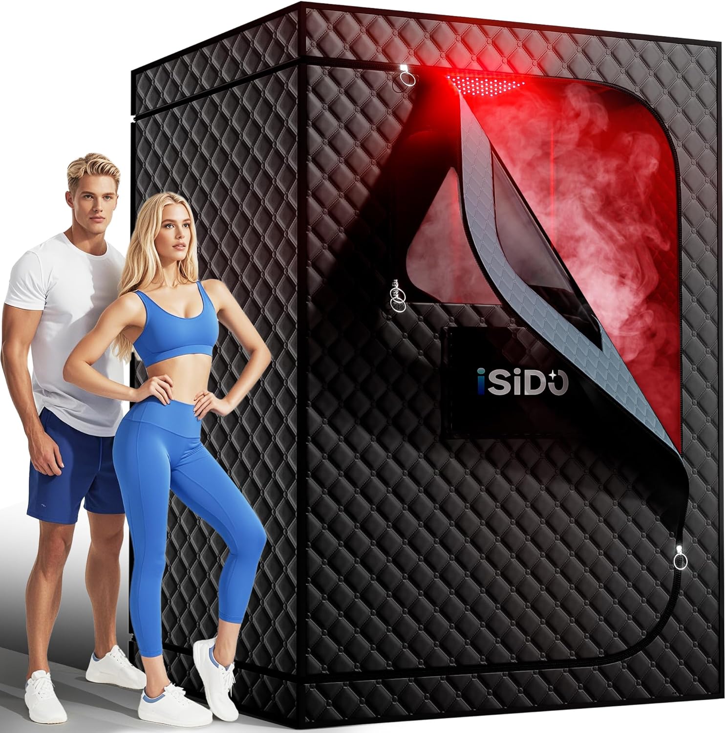 Upgraded 2 Person Sauna Portable Infrared Steam Sauna with 660nm Red Light Therapy Panel & 2X 3L 1300W Steamers, 2 Folding Chair, XXXL Sauna Box Sauna Tent Home Sauna, 72"x 50"x 36" XXXL Double Sauna