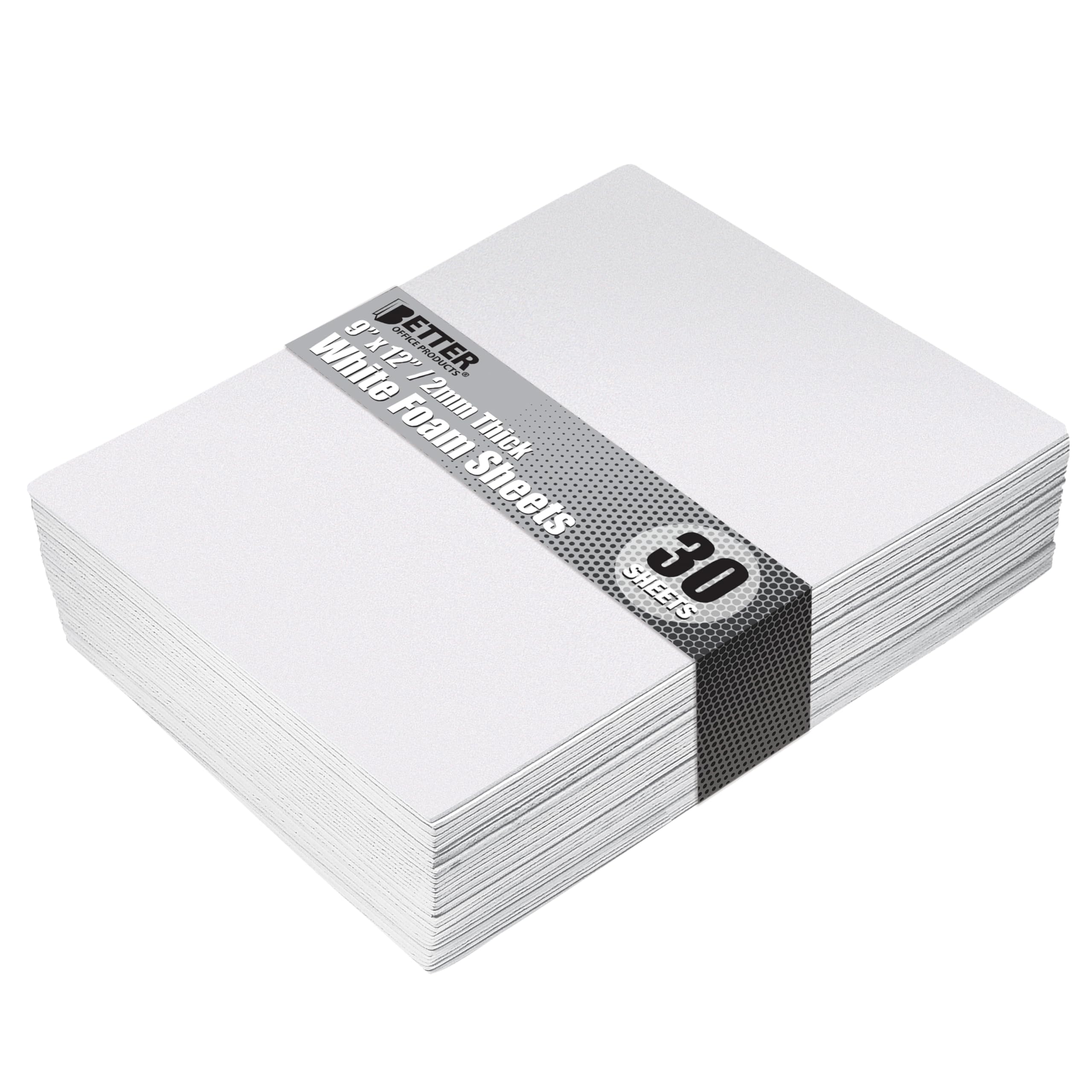 White EVA Foam Sheets, 30 Pack, 2mm Thick, 9 x 12 Inch, by Better Office Products, White Color, for Arts and Crafts, 30 Sheets Bulk Pack