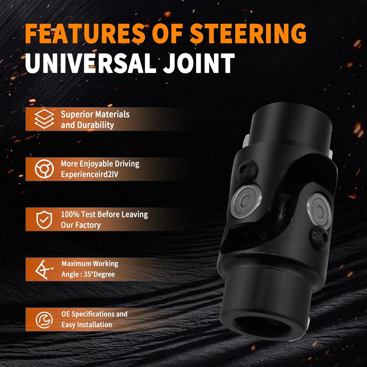 13/16"-36 Spline X 3/4" DD Black Steering Universal Joint Single U Joint Shaft,Total Length: 83mm (3-1/4")