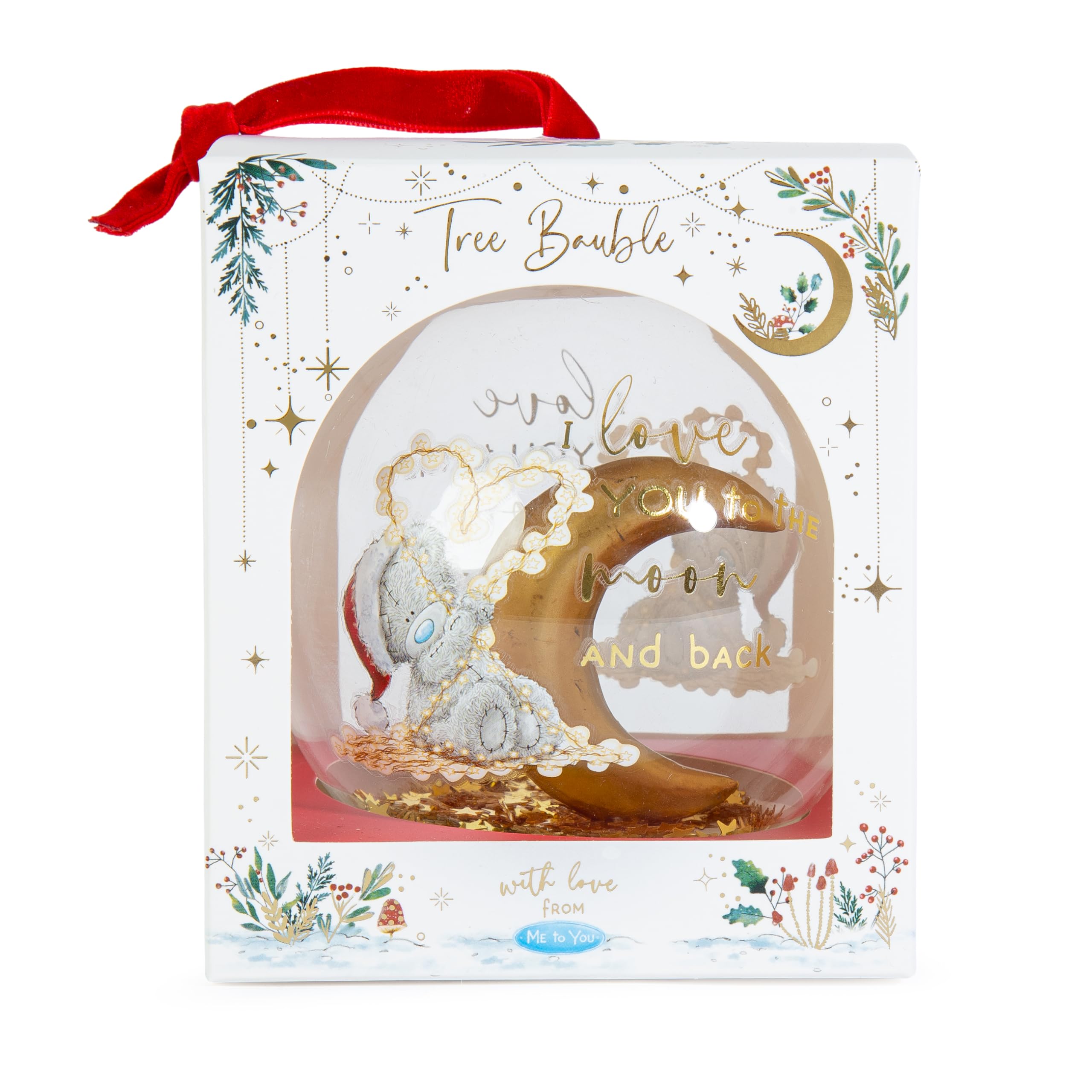 Me to You Tatty Teddy Moon And Back Christmas Tree Bauble Decoration - Signature Collection, Red, Gold