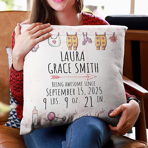 Vista 36 de Hyturtle Almohada personalizada con anuncio de nacimiento para niños (inserto incluido), regalo para bebé niño, almohada de estadísticas