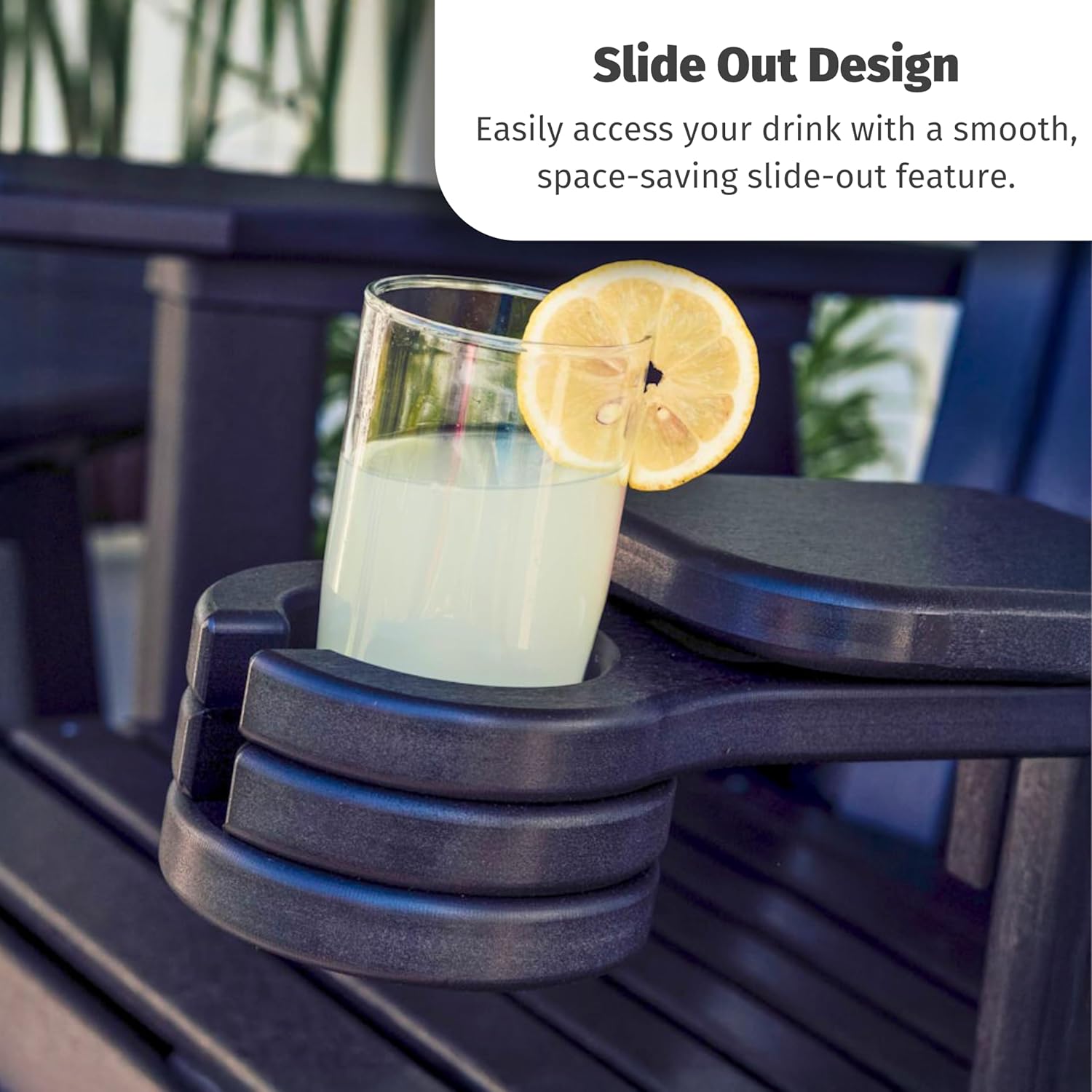 LuxCraft Glider Cup Holder Attachment for Outdoor Gliders, Slide Out Cup Holder for Outside Glider Chairs, Space Saving Design - Amish Made USA (Dove Gray & Slate)