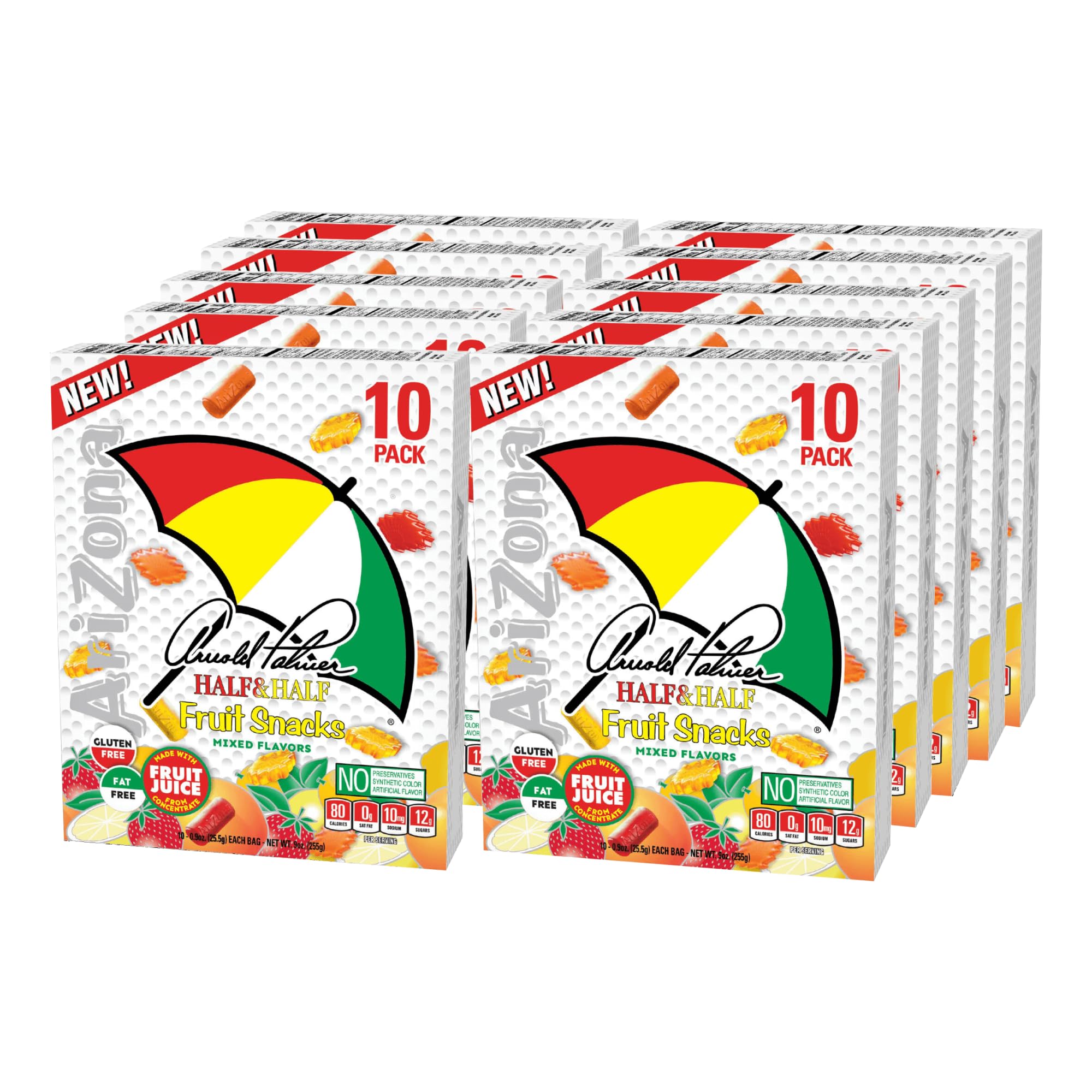 AriZona Fruit Snacks, Arnold Palmer - 10 Boxes of 10ct 0.9oz Bags (Total 100 ct. 0.9oz Bags) - Gluten Free - Gummy Chews