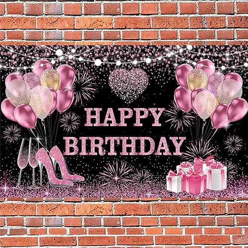 Miniatura 3 de YinQin Telón de fondo de feliz cumpleaños de 70.9 x 47.2 in, color oro rosa, 71 x 47 pulgadas, fondos de fotografía de cumpleaños, pancartas de