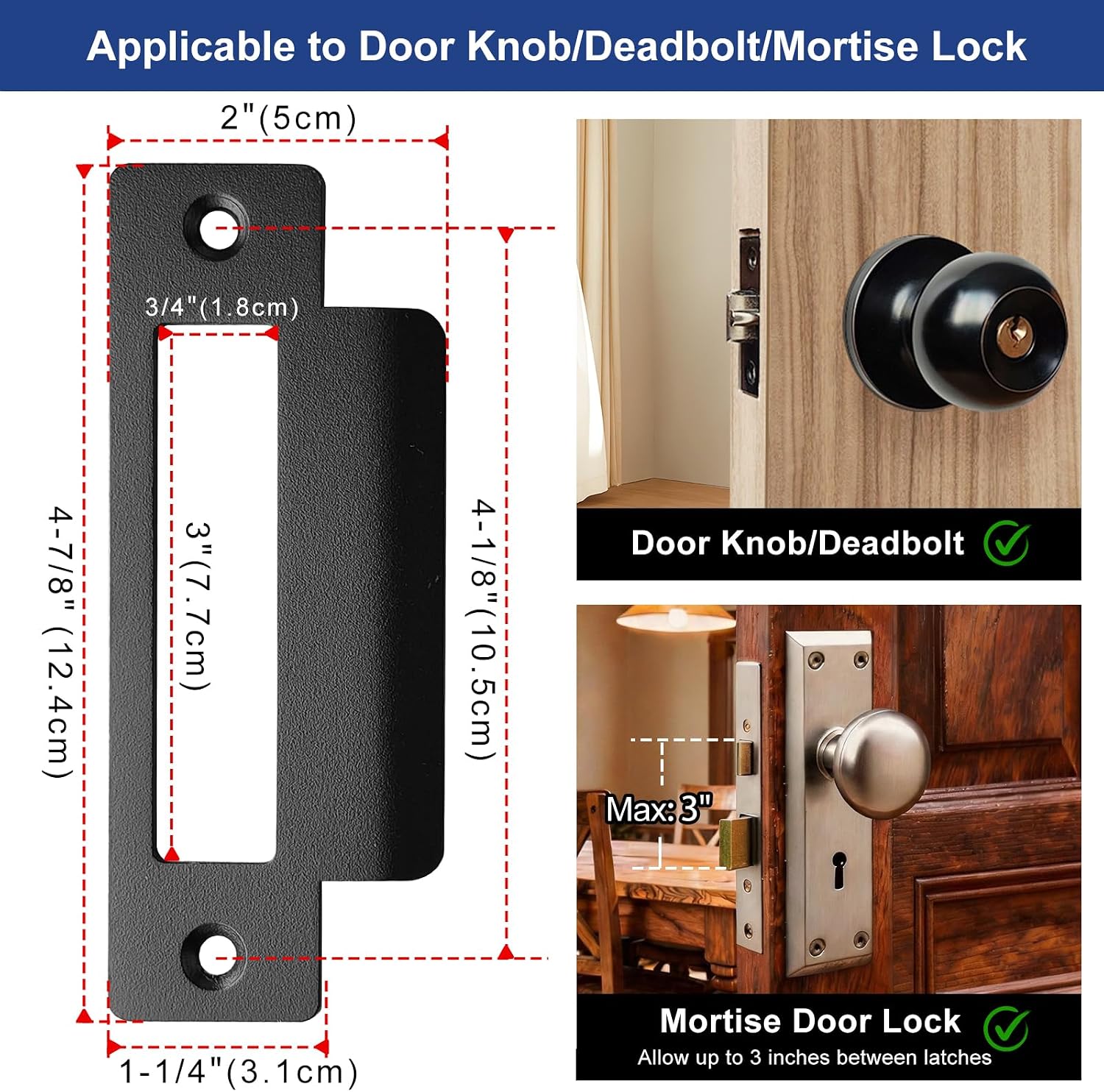 Oversized Strike Plate for Shifting Doors or Mortise Locks, 2 Pack | Taller Opening for Latch Flexibility, Fix Door won’t Latch in, Commercial Grade Heavy Gauge Stainless Steel, Matte Black