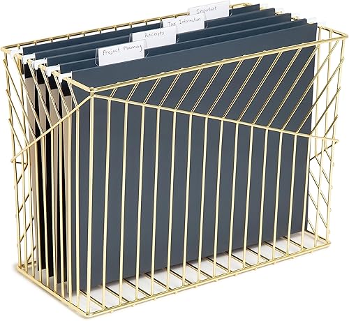 Miniatura 6 de U Brands Organizador de archivos colgante de metal, tamaño carta, accesorio de escritorio, colección Vena, dorado