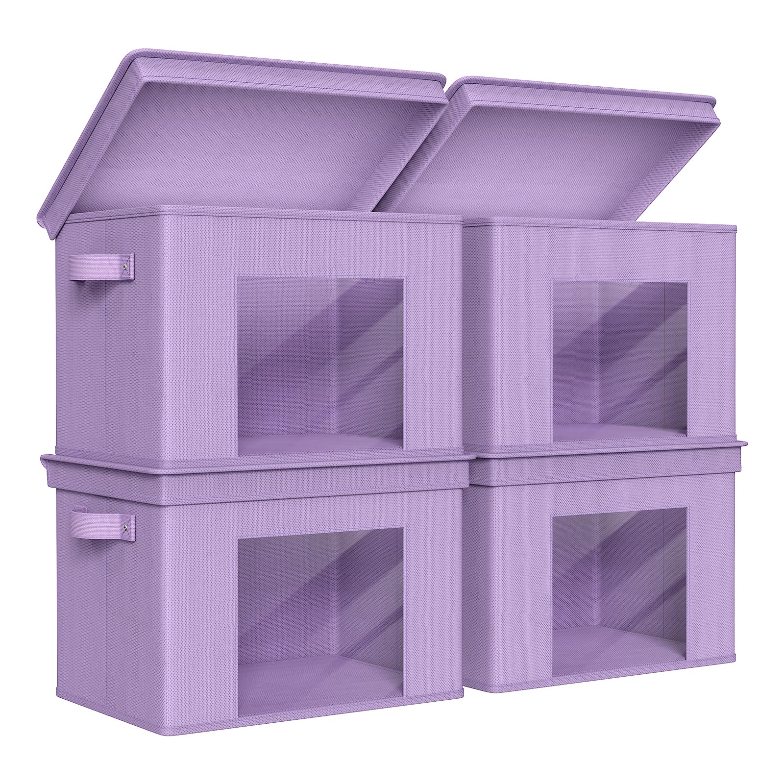 Univivi Cajas de almacenamiento plegables de tela grandes con tapas [4 unidades] cubos de almacenamiento plegables organizadores para el hogar, dormitorio, armario (morado, 17 x 12 x 12 pulgadas)