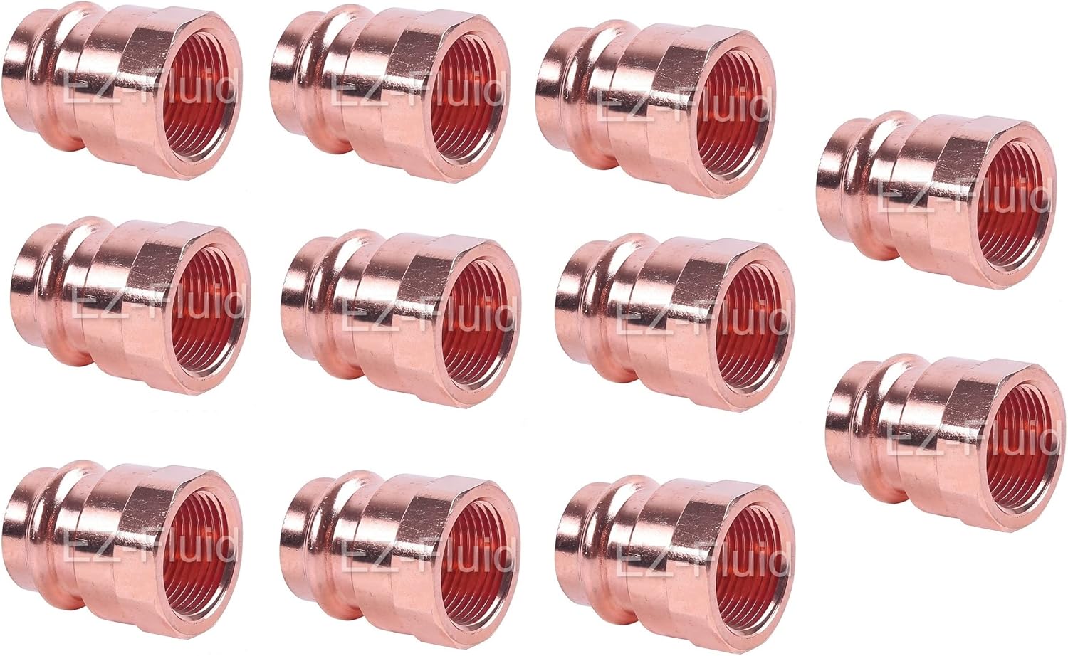 EZ-FLUID Plumbing 1/2" FIP x Press LF Copper Press Female Adapter Pressure Copper Fitting ProPress Female NPT x Press Connection for Residential,Commercial. (10 Pack)