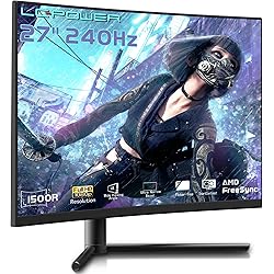 LC-Power Monitor 27 Pulgadas 240Hz, Monitor Gaming Curvo FHD 1920x1080, VA 16:9, 1ms, 300 CD/m, 3000:1, DP/HDMI, FreeSync - LC-M27-FHD-240-C