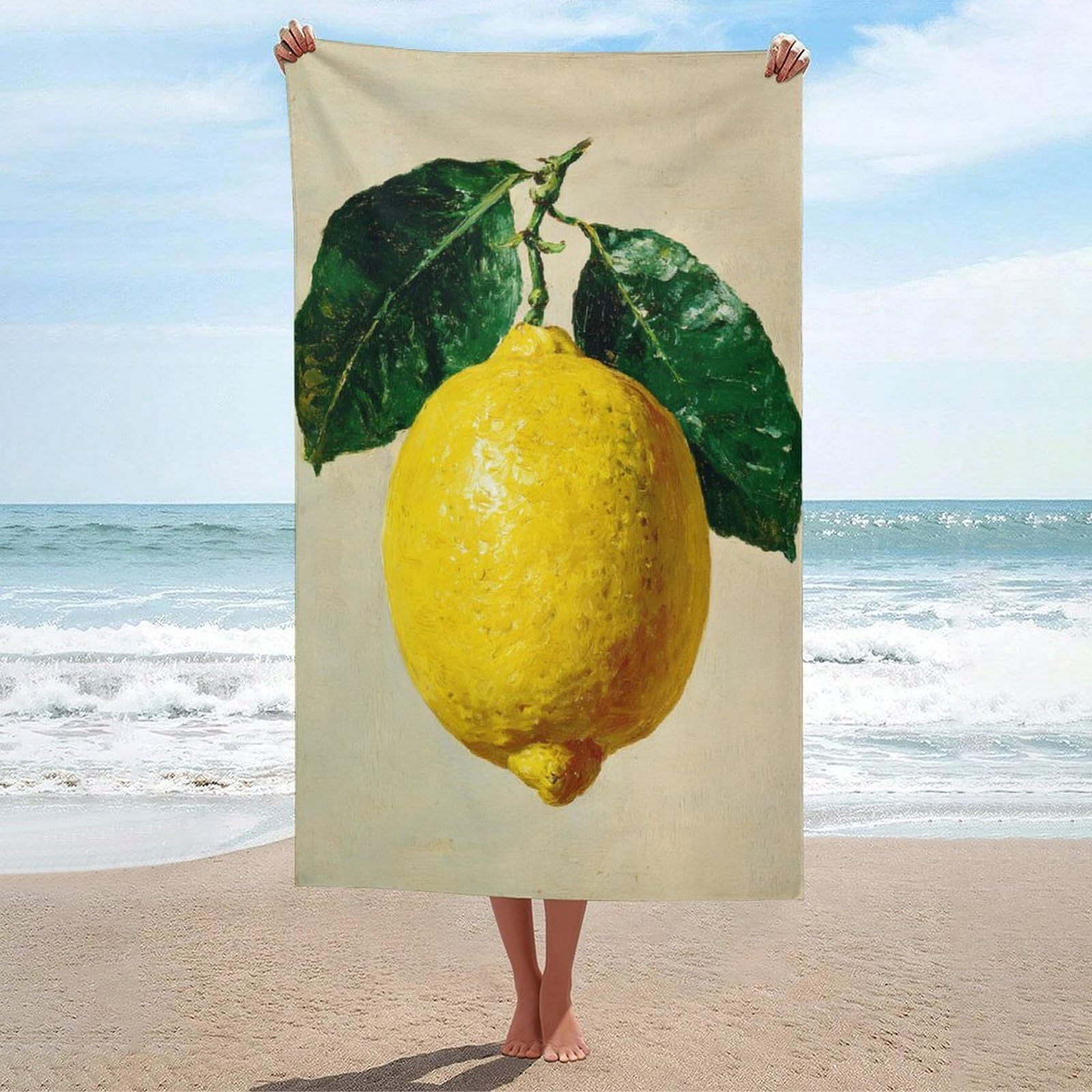 asbwuo Elegant Lemon IMPRESSIONISTIC Style Beach Towel