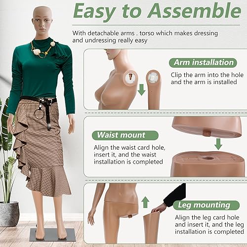 Miniatura 4 de Maniquí de ropa femenina Maniquí de cuerpo completo Soporte de forma de ropa de 69 pulgadas brazo giratorio desmontable con base de metal utilizado
