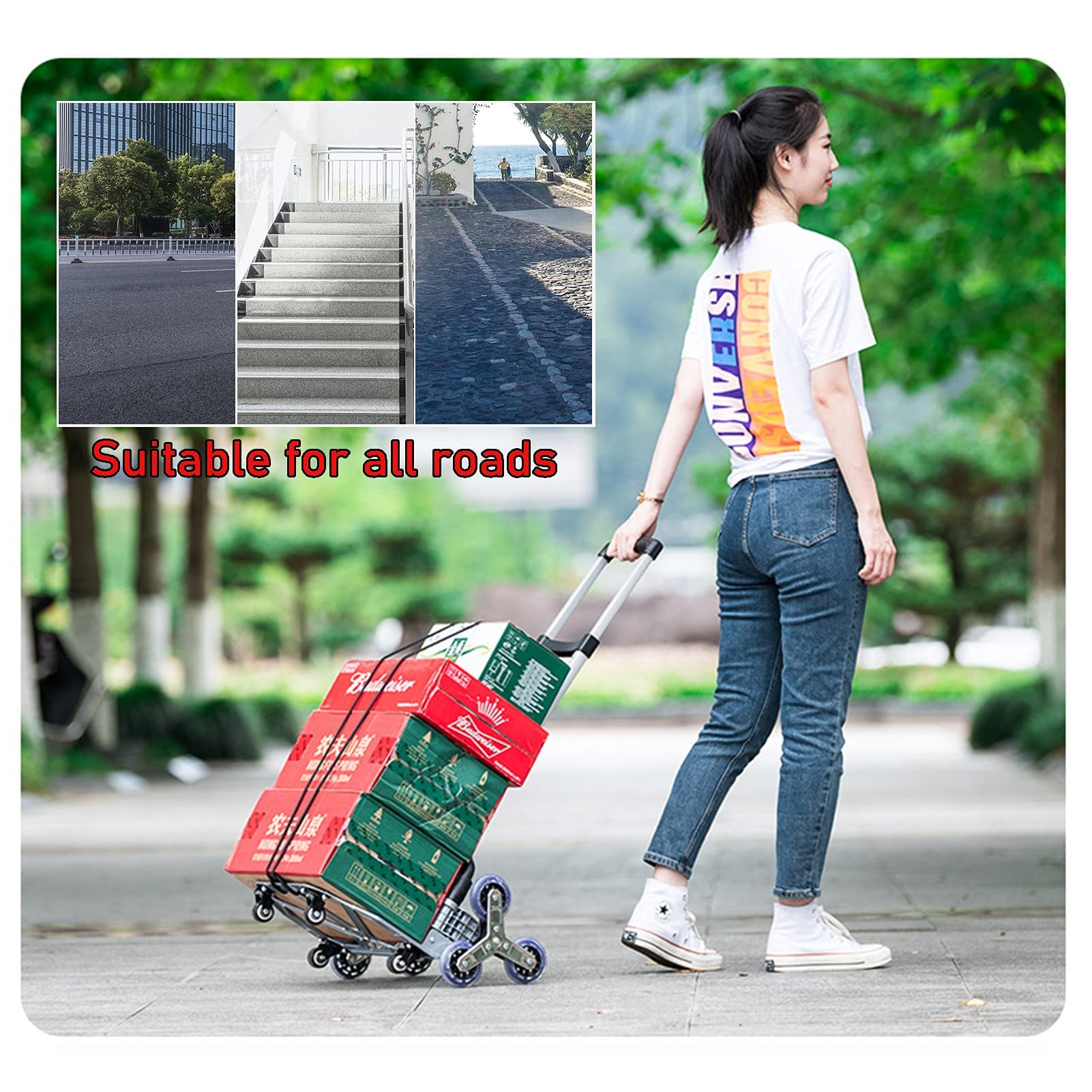 Carro para Subir escaleras, carretillas manuales, carretillas manuales Plegables, Carro para Subir escaleras Resistente con Capacidad de 70 kg, Carro de Mano portátil de aleación de Aluminio