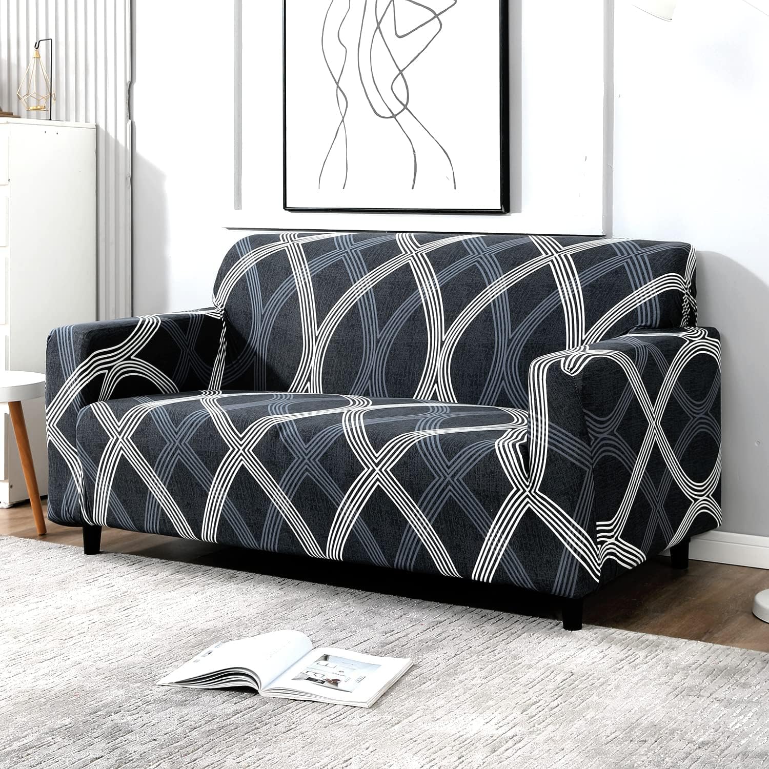 HOKIPO Sofa Cover 2 Seater Fully Covered, Shadow Grey