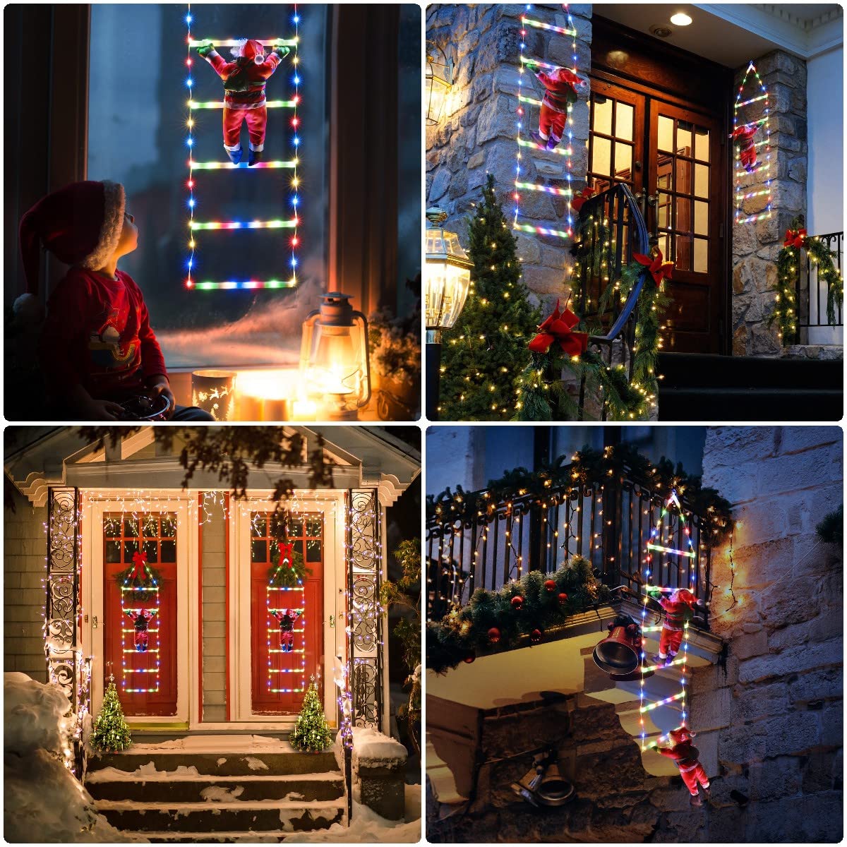 Geemoo 0.75M Luci Decorazioni Natale con 98 LED Scala e Babbo Natale, Addobbi 8 modalità, Funzione Timer e Memoria, Luci Natalizie per Finestra Esterno ed Interno Colorate