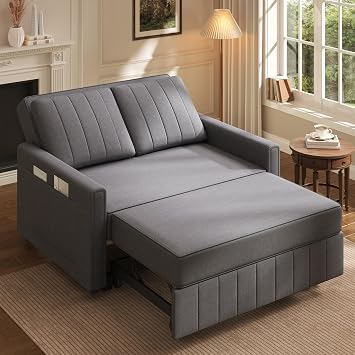 Double Sofa Bed with Adjustable Backrest and Side Pockets
