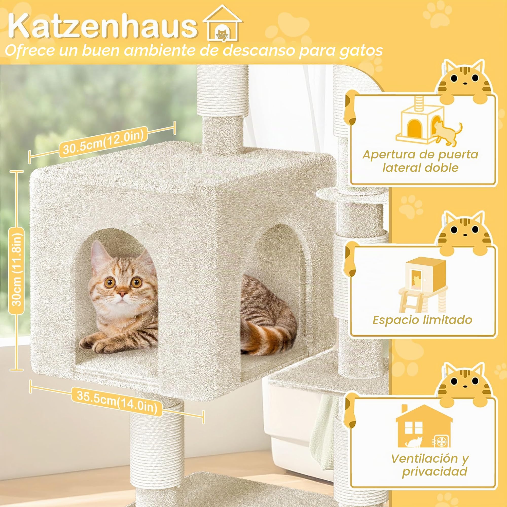 FIVMEN Rascador grande de 130 cm de alto, color beige con columnas para rascar, cueva para gatos, plataformas, escaleras, muebles para gatos, árbol trepador para gatos, 49 x 49 x 130 cm