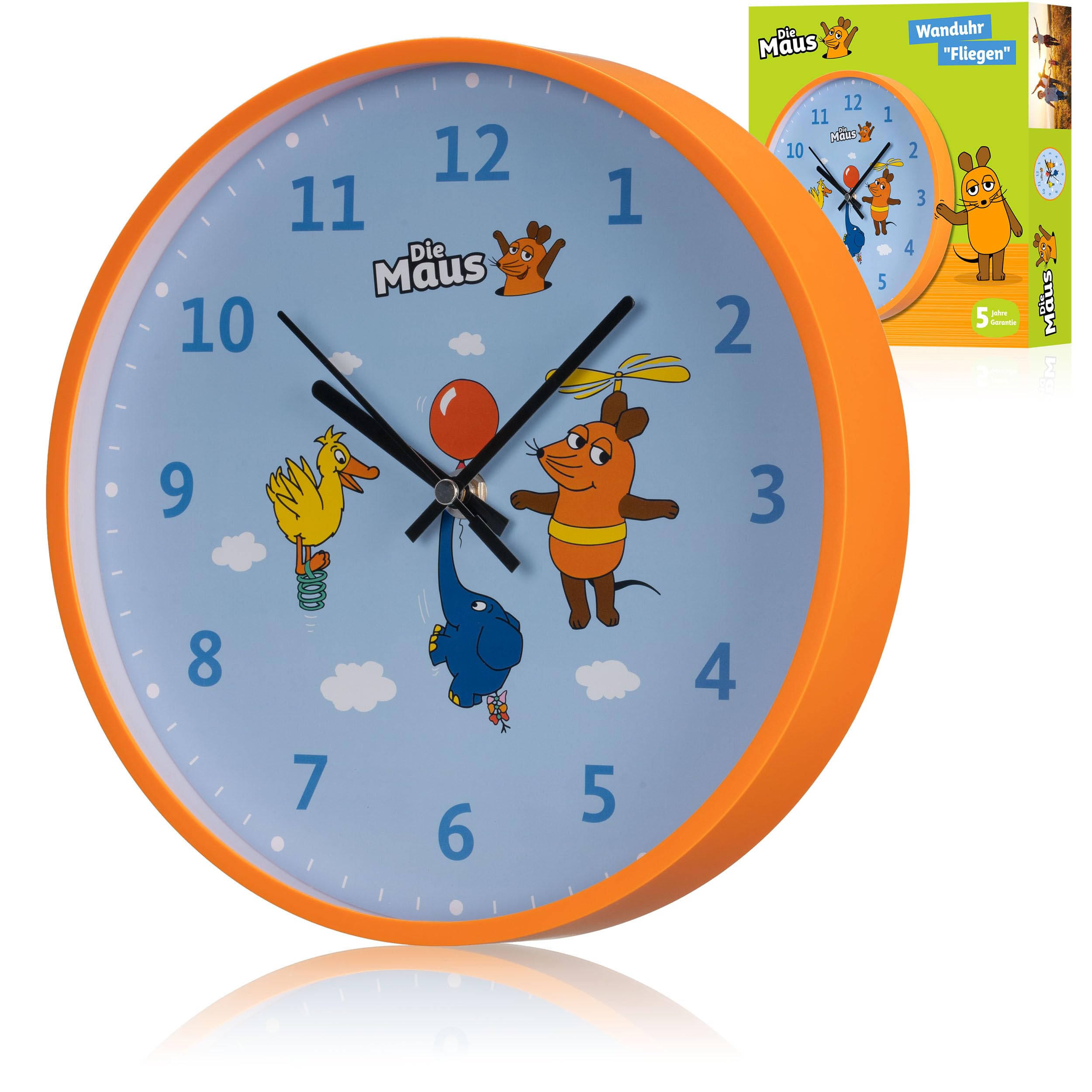 Bresser DieMaus Kinderwanduhr - Lernuhr für Kinderzimmer mit farbenfrohem Design und leisen Uhrwerk