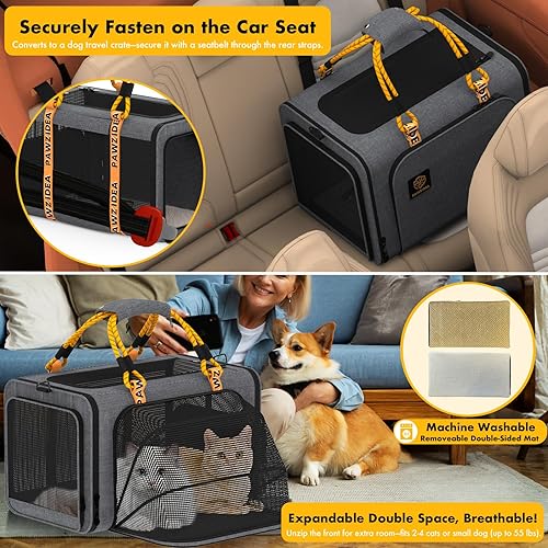 Vista 43 de PAWZIDEA Transportador de mascotas grande expandible con ruedas, 24 x 16 x 16 pulgadas para gatos de 2 a 4 gatos de hasta 55 libras, plegable