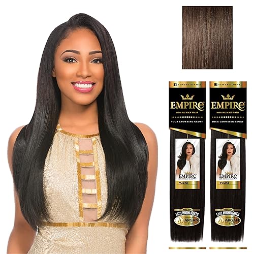 Miniatura 25 de Sensationnel Empire Yaki - Extensiones de cabello humano virgen Yaki con textura Yaki para tejer y coser en estilos – Liso Yaki paquete de 2