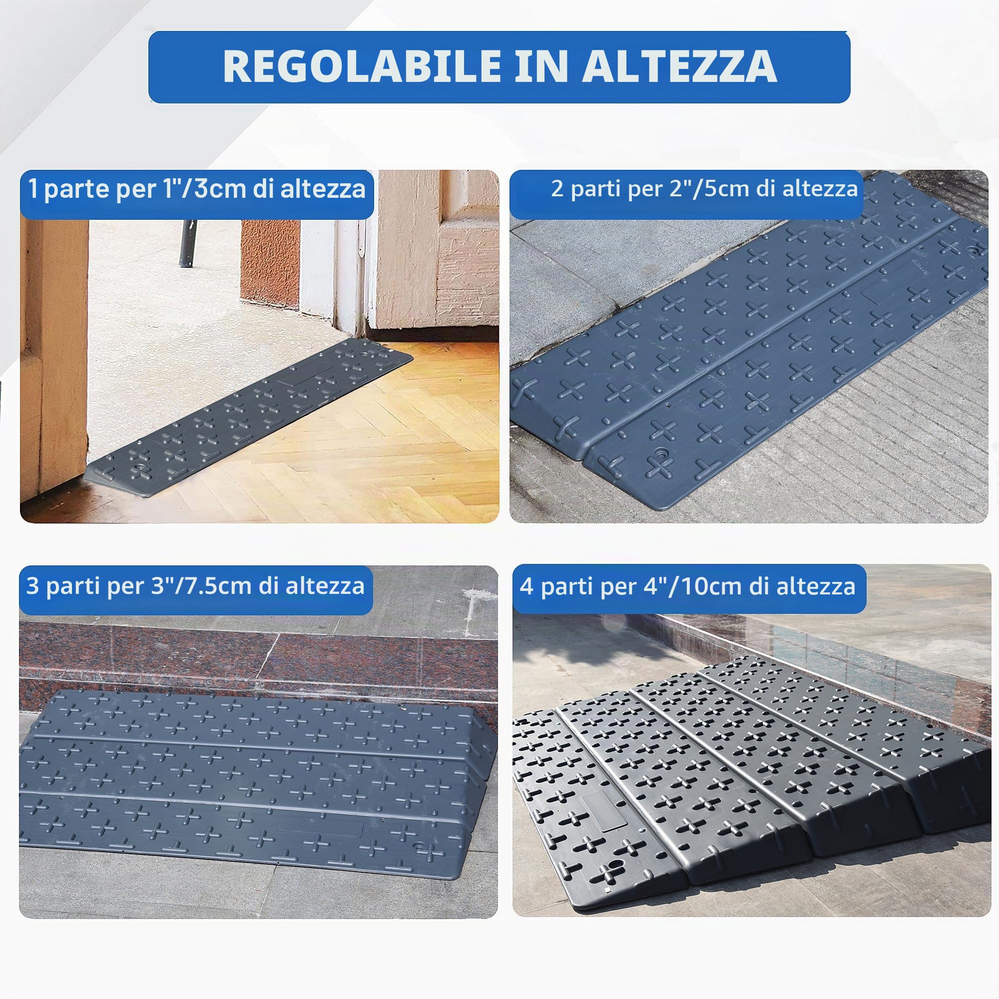 Vlinow, rampa per soglia per porta, altezza di 3/5/7,5/10 cm, rampa per soglia regolabile in altezza, leggera e facile da trasportare, per marciapiede, utilizzabile come rampa per sedia a rotelle