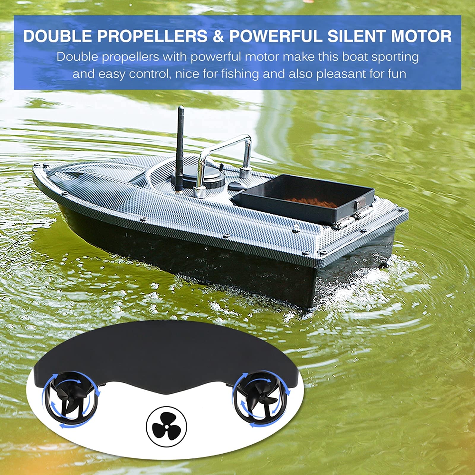 Bateau Appât Pêche RC Automatique Double Moteur 1.5kg - Neuf Sans Fil - Prise Américaine