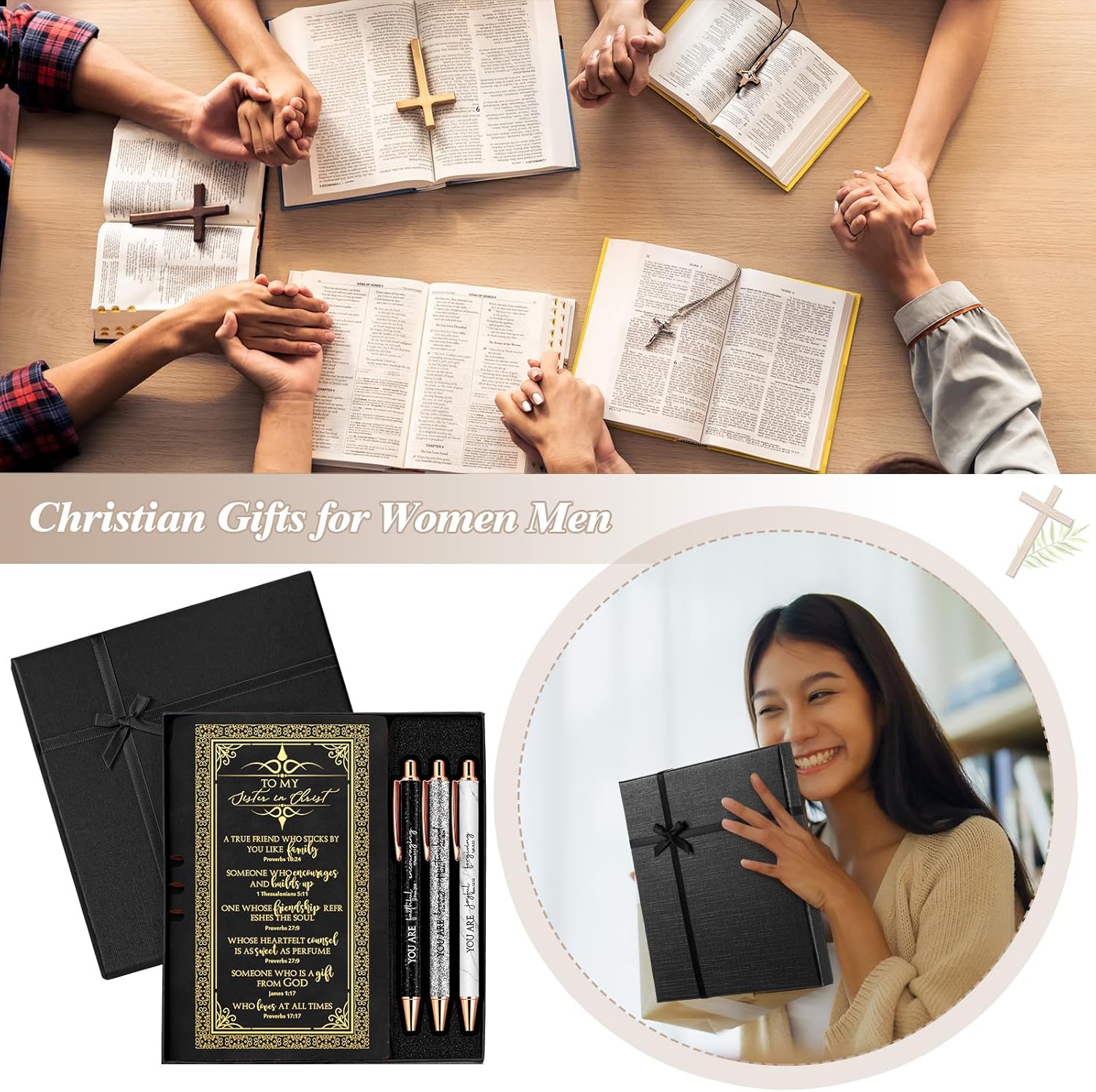 5 Pcs Christian Serenity Prayer Journal with Pens Religious Notebook Pens and Gift Box for Women's Day Church Sunday School Social Worker Gifts(Black) - Image 7